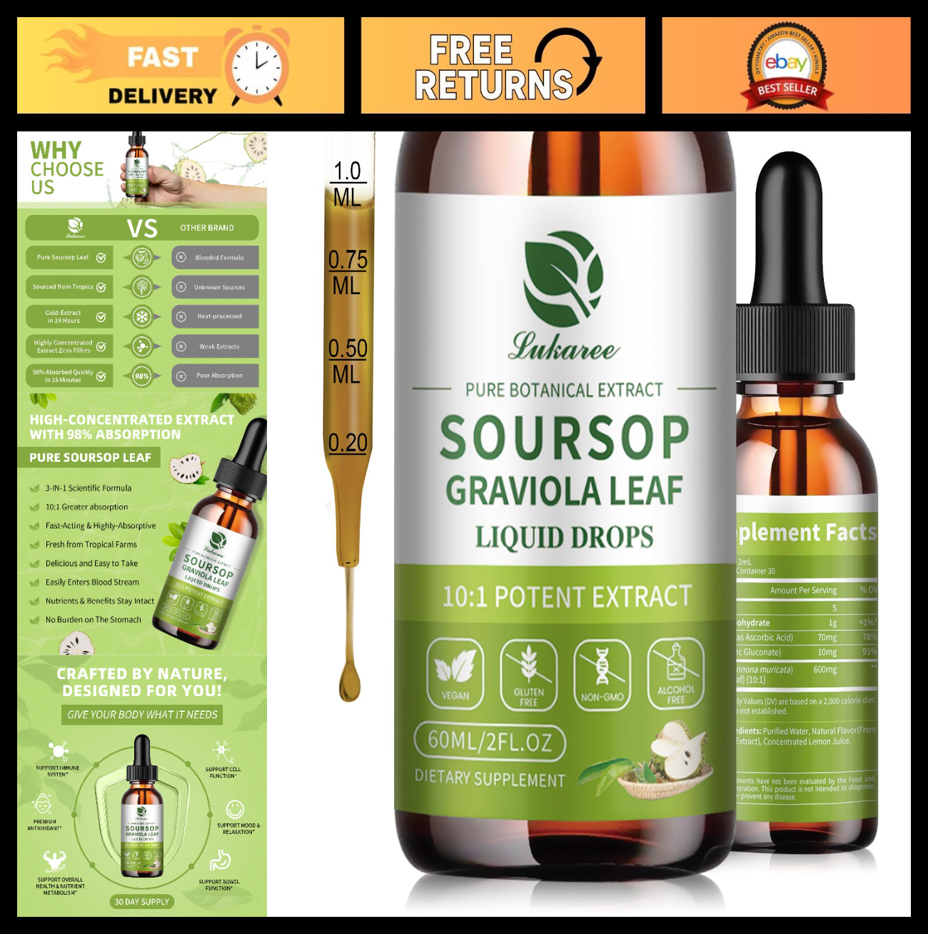 Soursop Graviola Leaf Extract – Immunity & Gut Health Support, Vegan, 2 Fl Oz