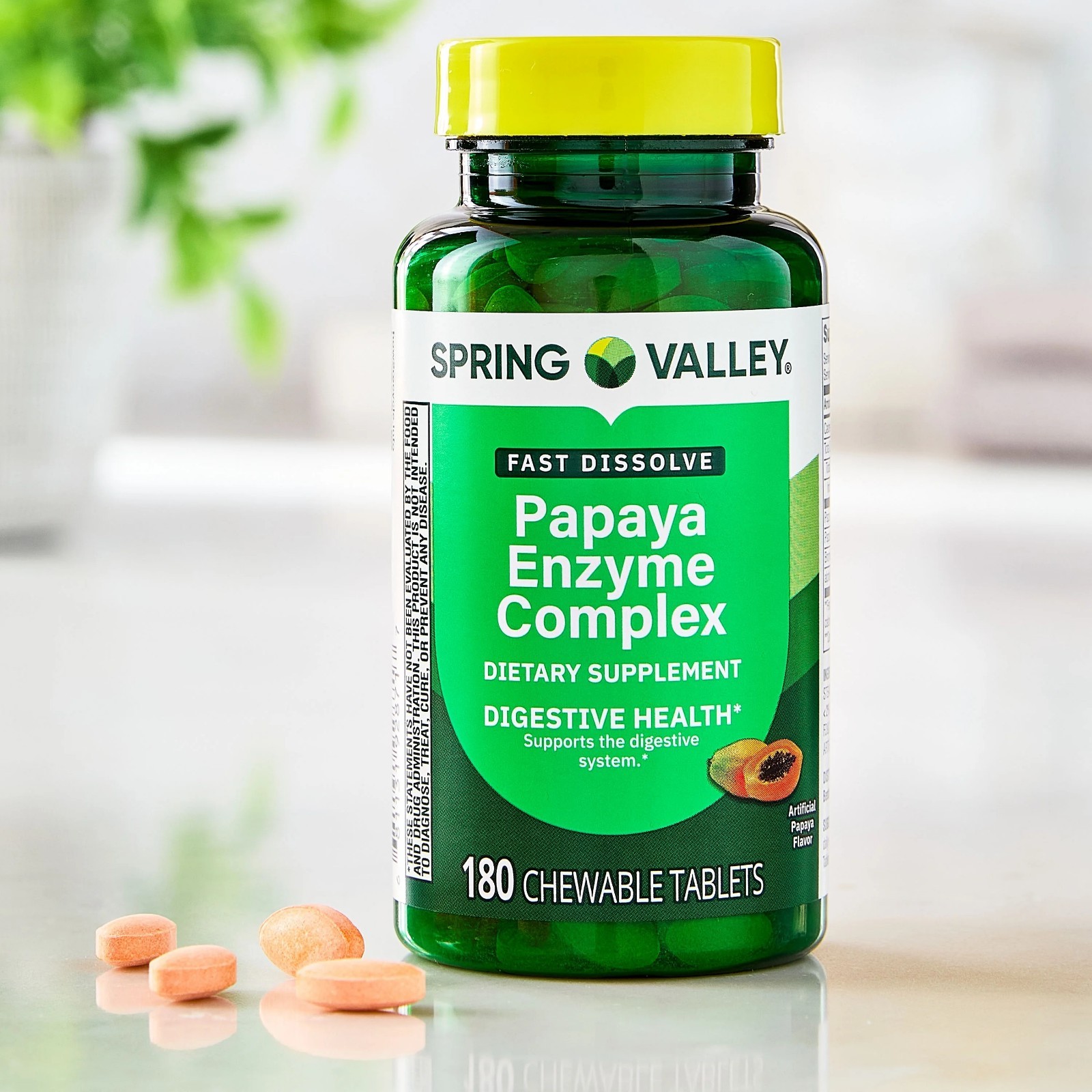 Spring Valley Papaya Enzyme Complex Chewable Tablets Dietary Supplement 2×180 Ct