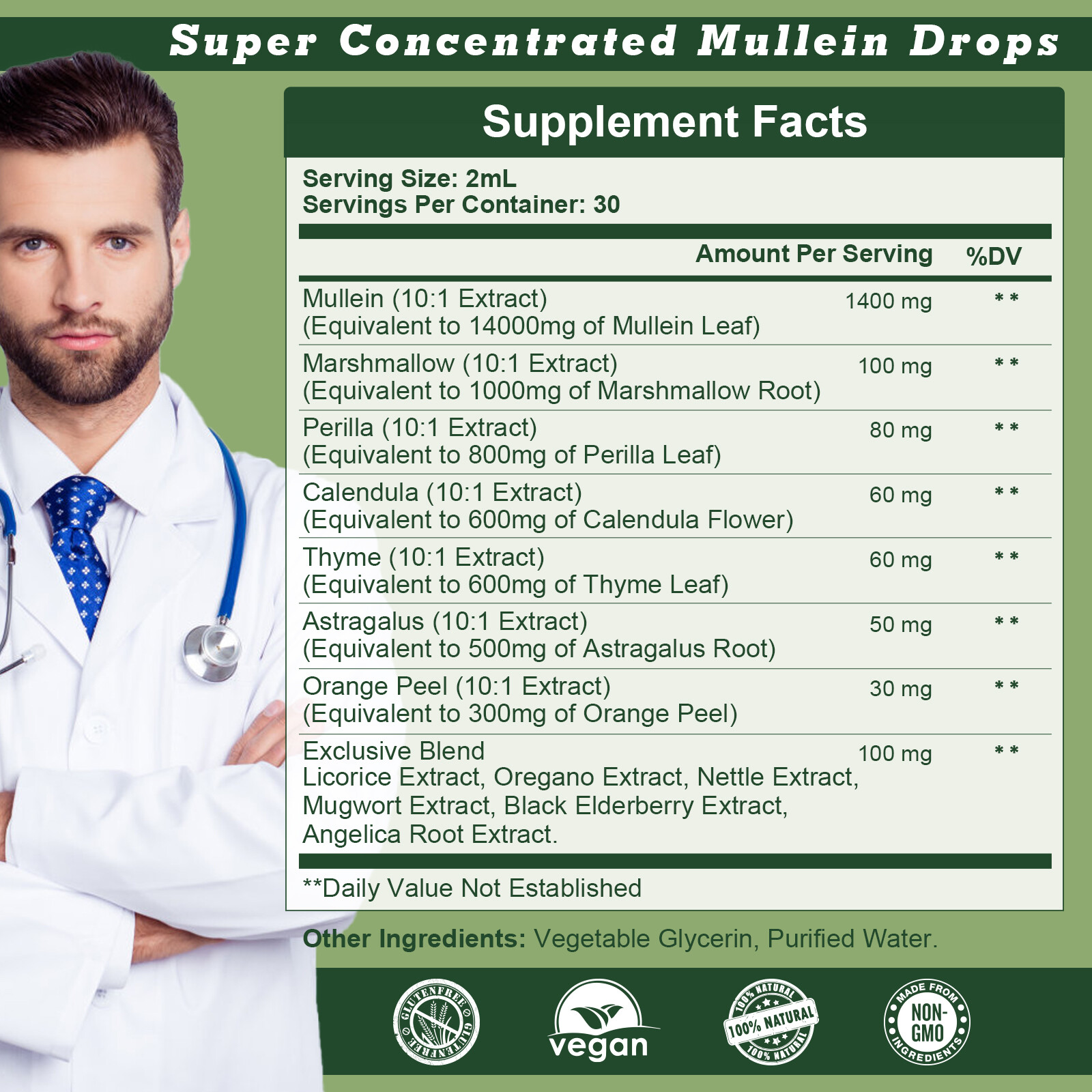 Mullein Leaf Extract Drops Support Lung Cleanse Immune Health Natural Herbal