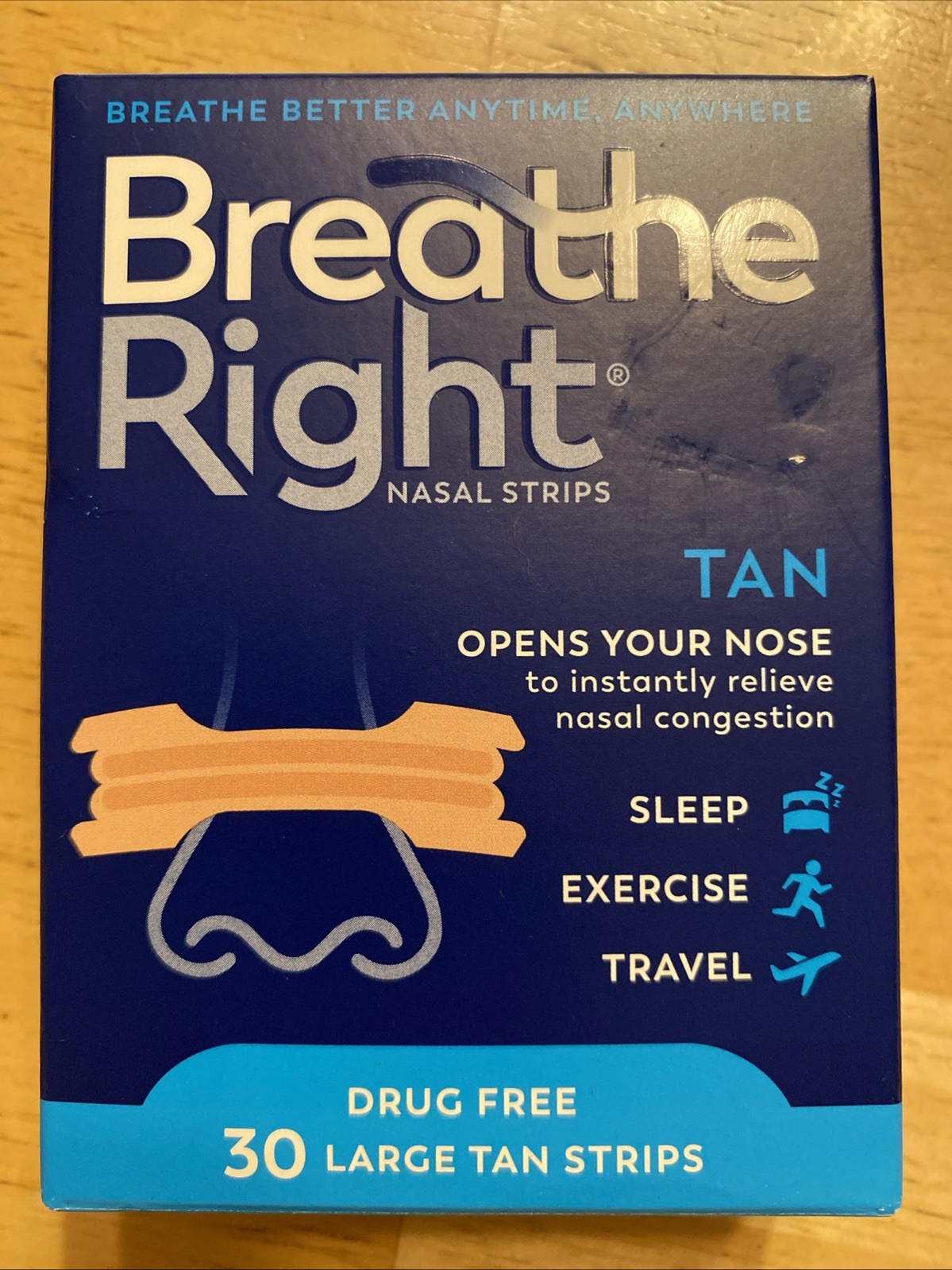 Breathe Right Original Nose Strips Large Tan 30 Count exp 6/2029