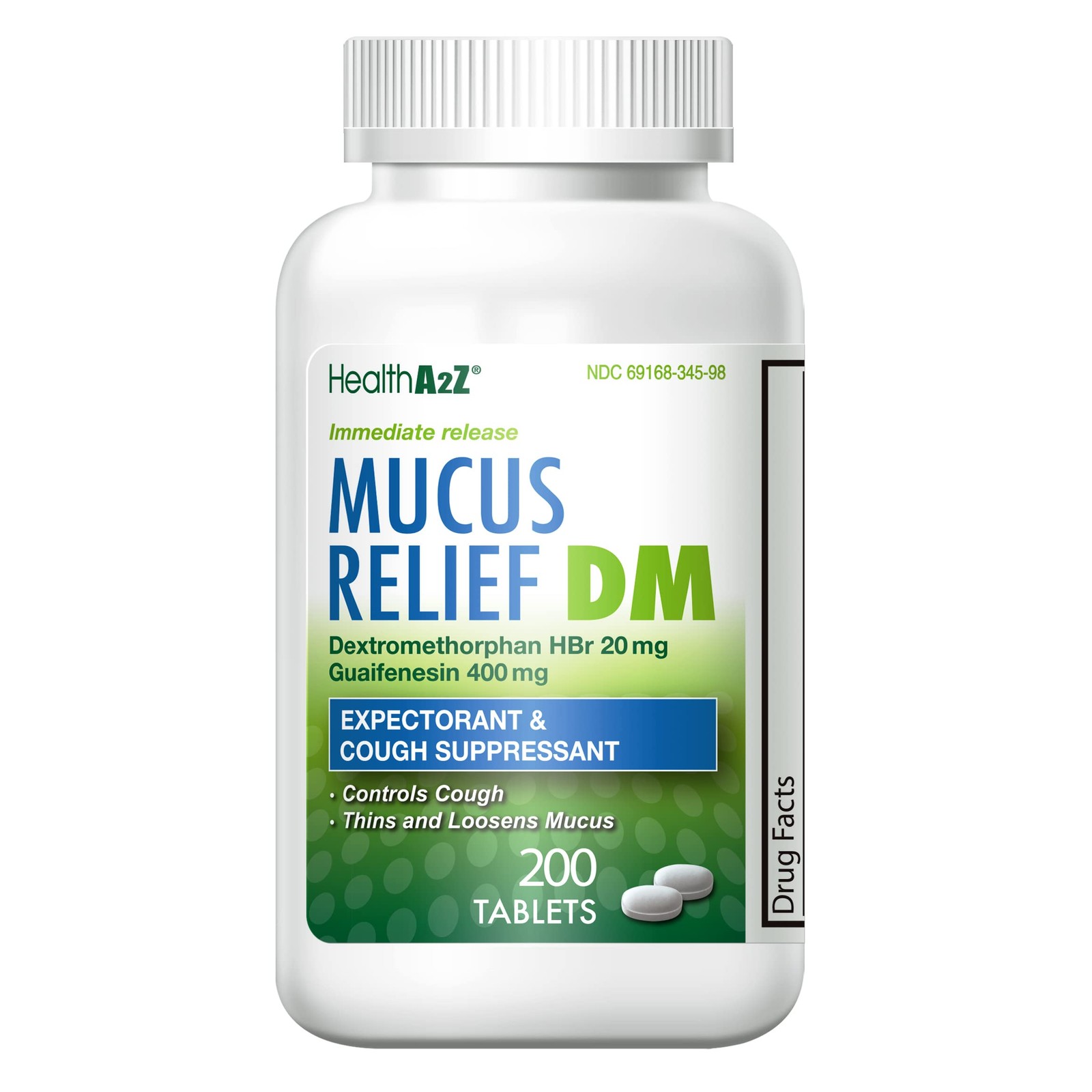 HealthA2Z® Mucus Relief DM, Dextromethorphan 200 Count (Pack of 1), White