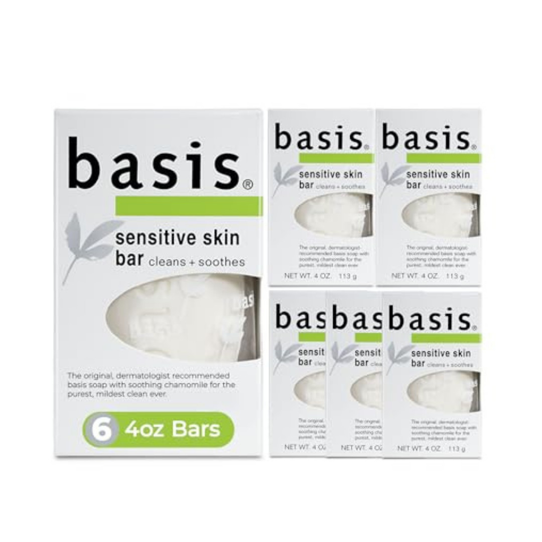 Basis Sensitive Skin Bar Soap Cleans and Soothes Pack of 6