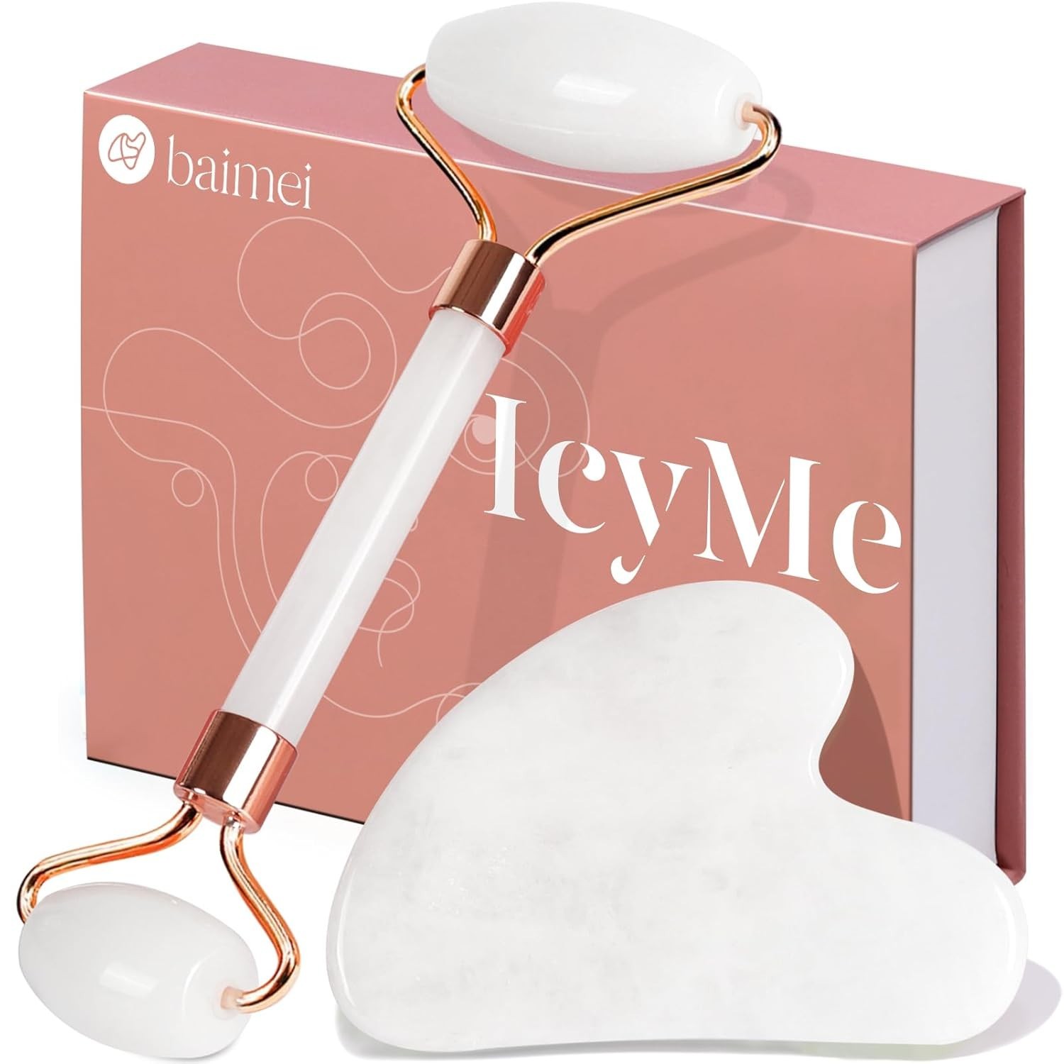 BAIMEI IcyMe Gua Sha & Jade Roller Facial Tools Face Roller and Gua Sha Set for