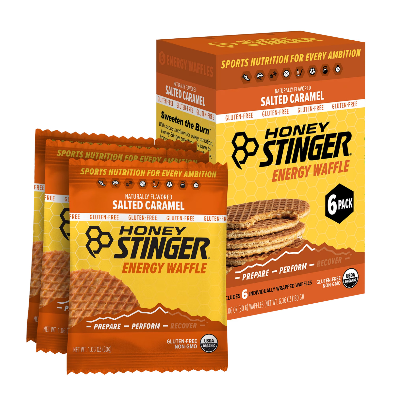 Honey Stinger organic Gluten-Free Energy Waffle salted caramel 6 pack 1.06 oz…
