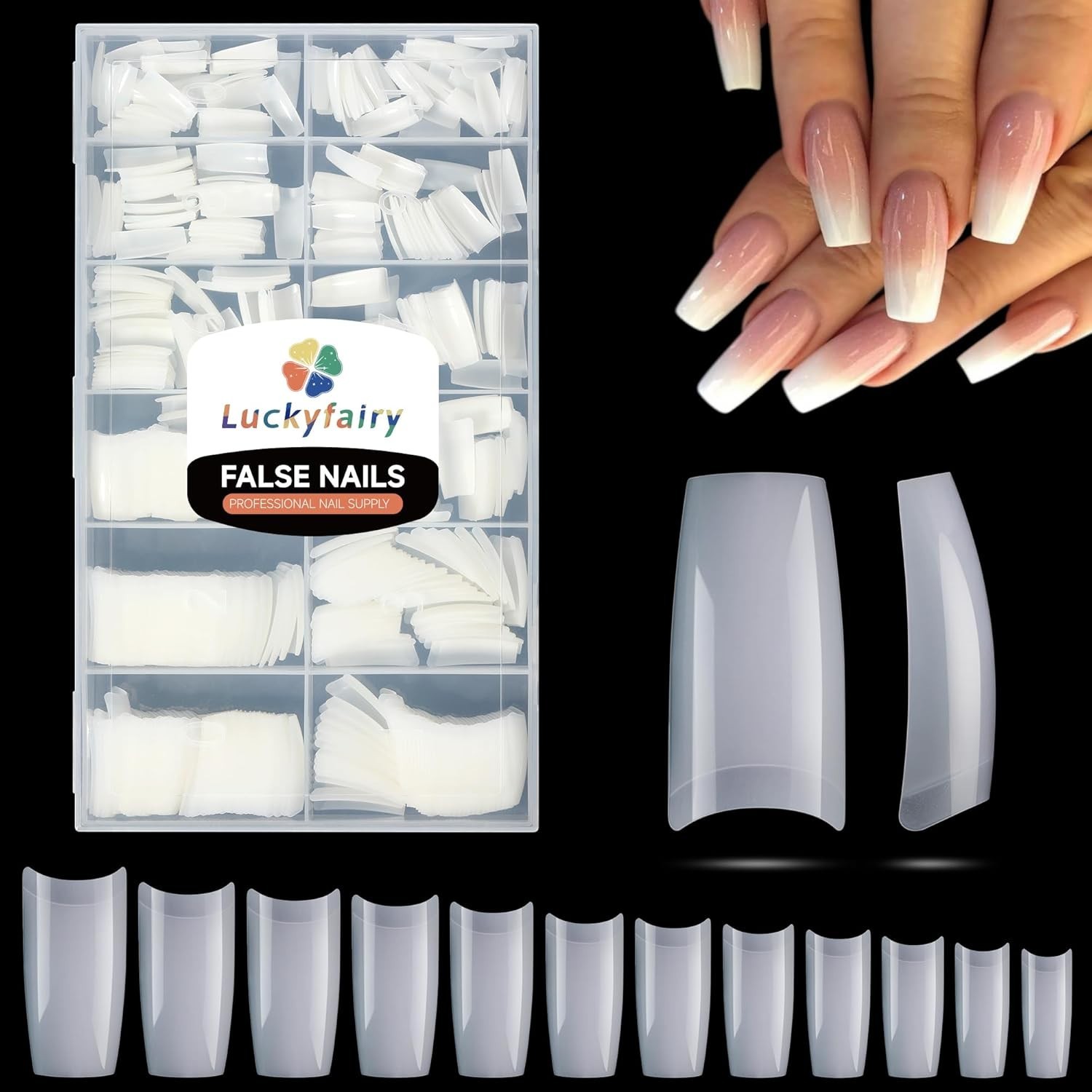 Elegant Gradient Half Cover Acrylic Nail Tips – 504PCS Soft Gel Set for DIY Art