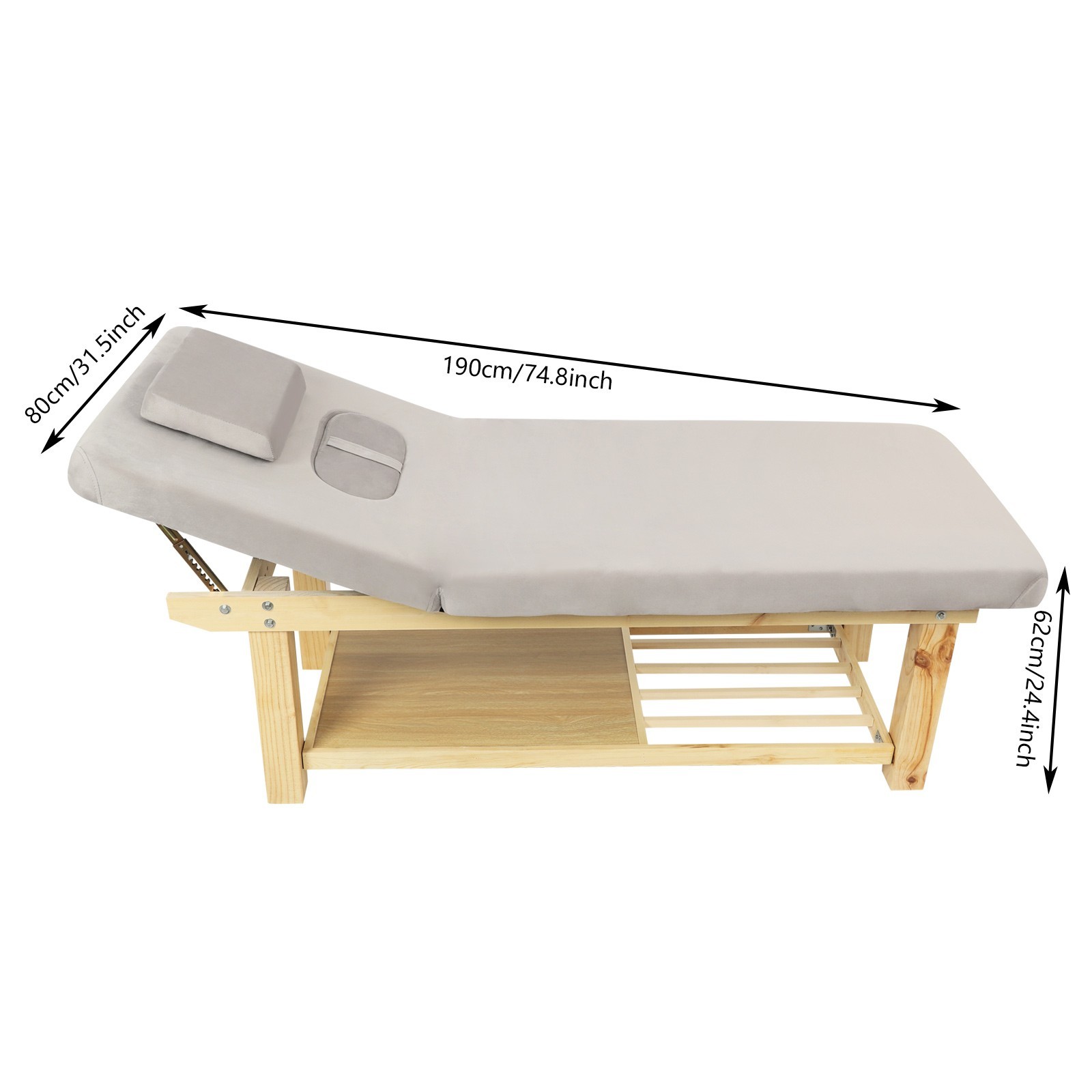 Solid Wood Stationary Massage Table 0-45°Angle Adjustable Physical Therapy Table