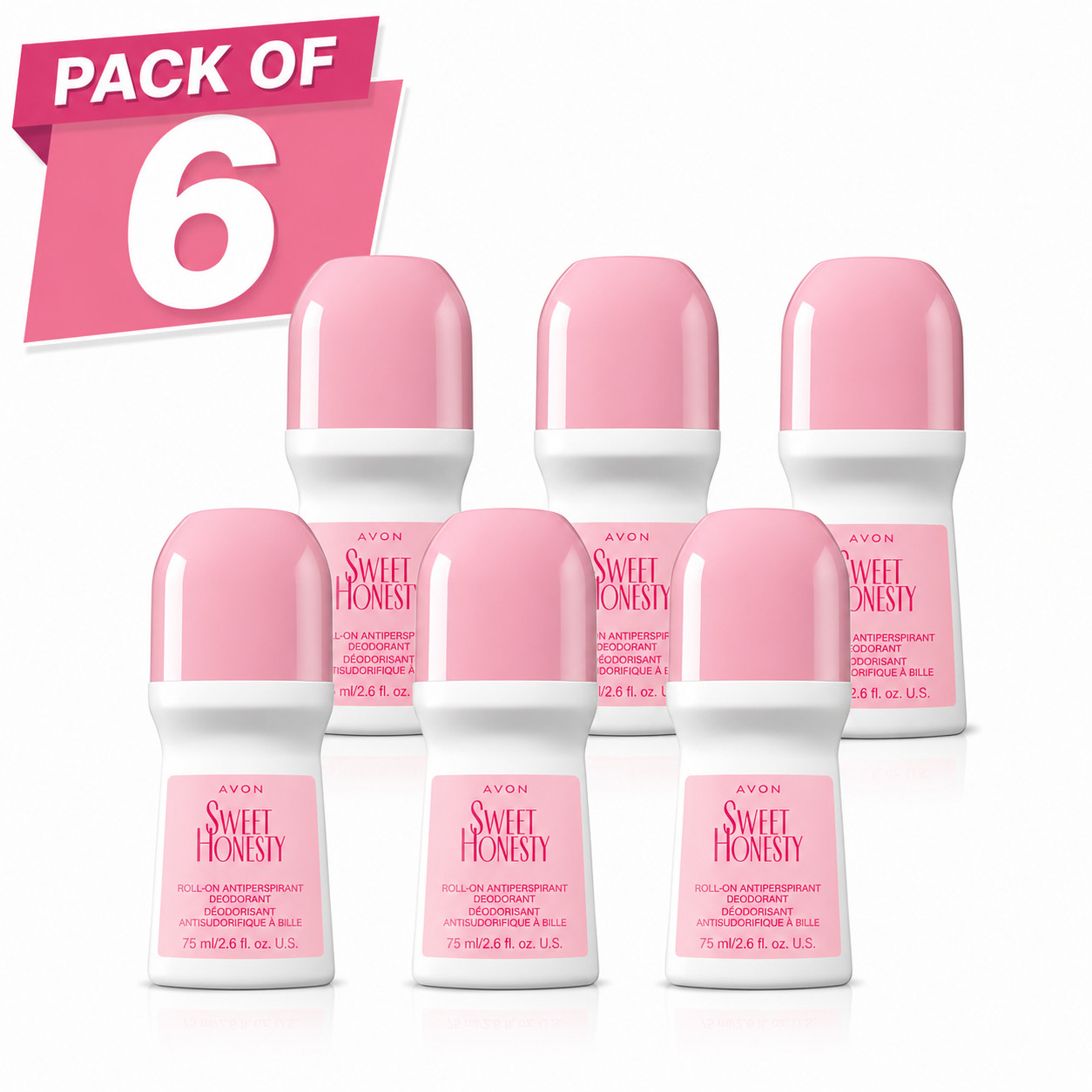 Avon Sweet Honesty Roll-On Antiperspirant Deodorant, 2.6 fl oz (6-Pack)