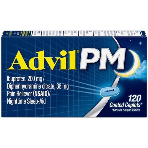 Advil PM Pain Reliever Nighttime Sleep-Aid 120 Coated Caplets