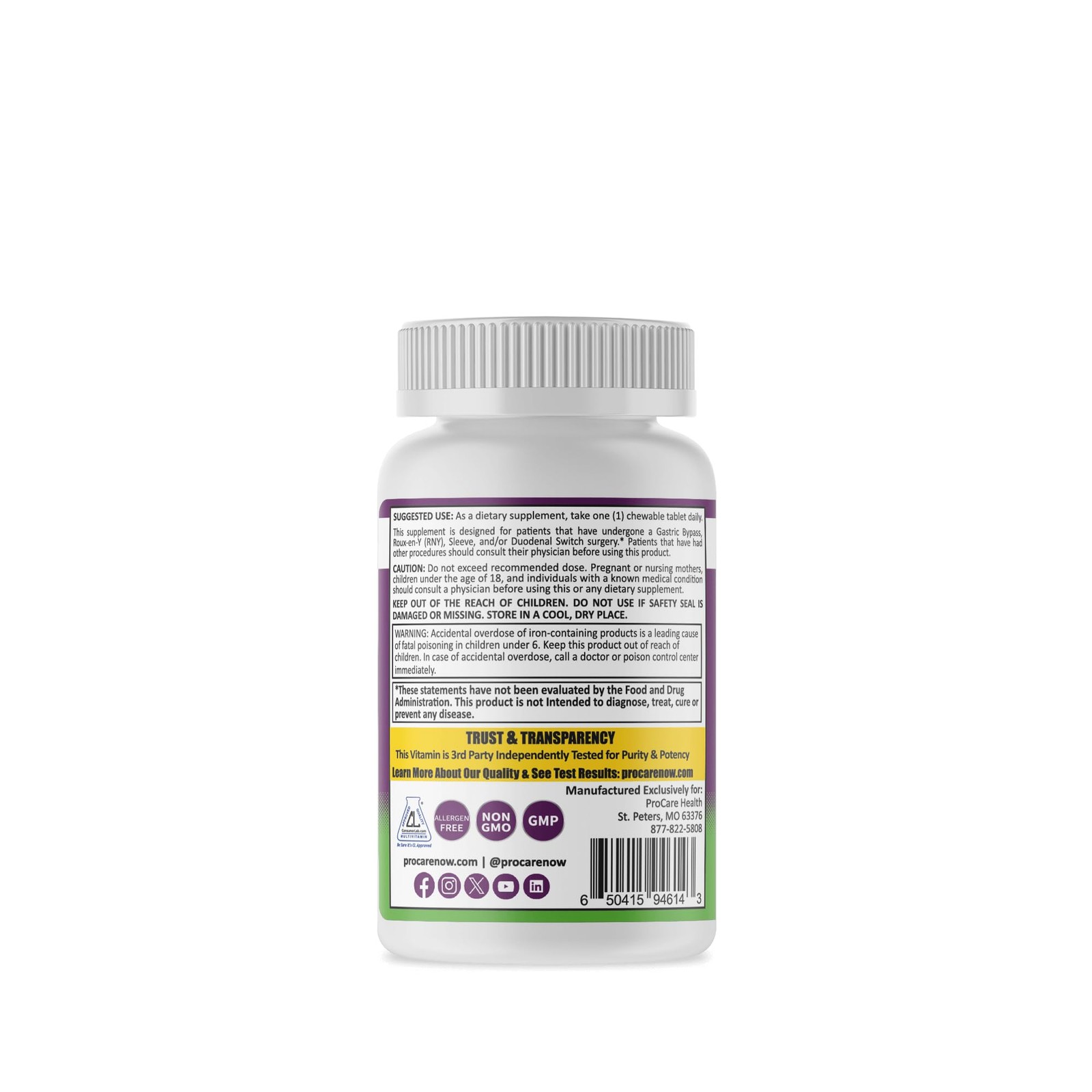 Multivitamina Bariatrica | Masticable | 45 Mg L Ponche De Frutas | 30 Unidades
