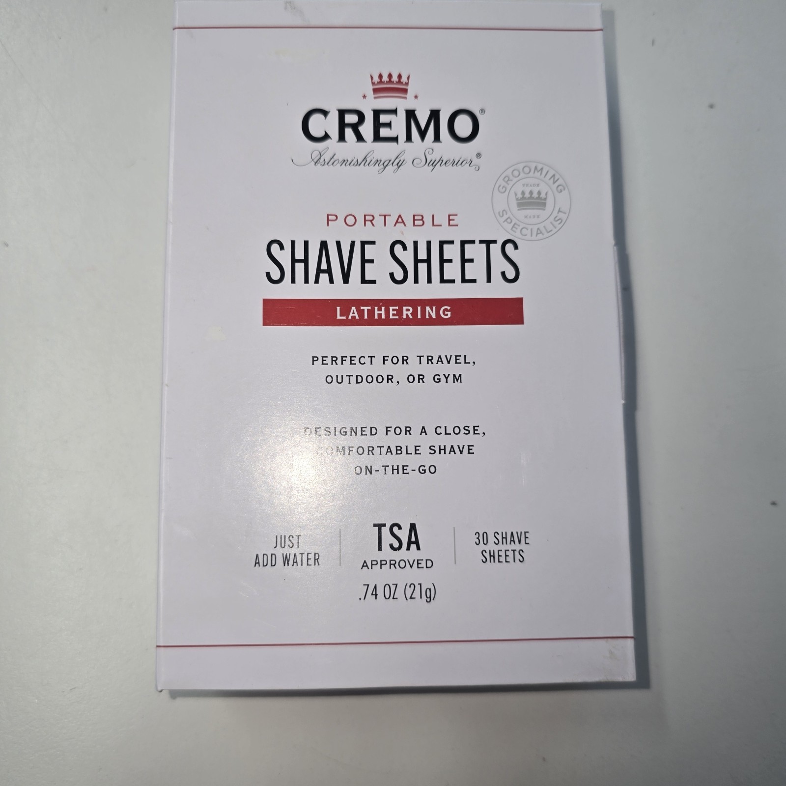 Cremo Portable Lathering Shave Sheets For Travel, TSA Approved,NEW IN BOX