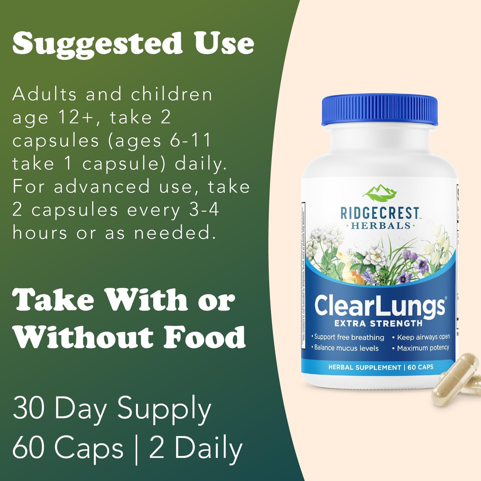 RidgeCrest Herbals ClearLungs Extra Strength, Natural Lung, Nasal Health Form…