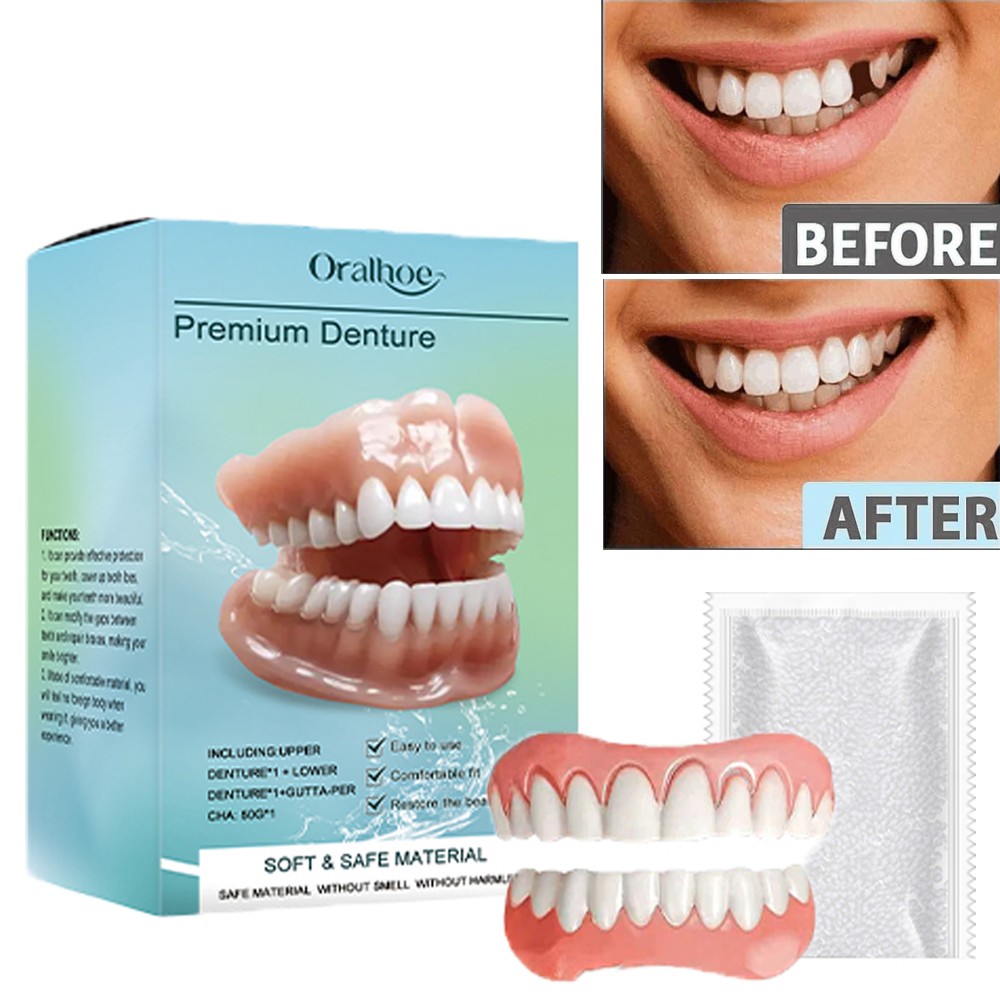 DIY Resin Dentures Veneers Set For Men And Women Upper And Lower False Teeth