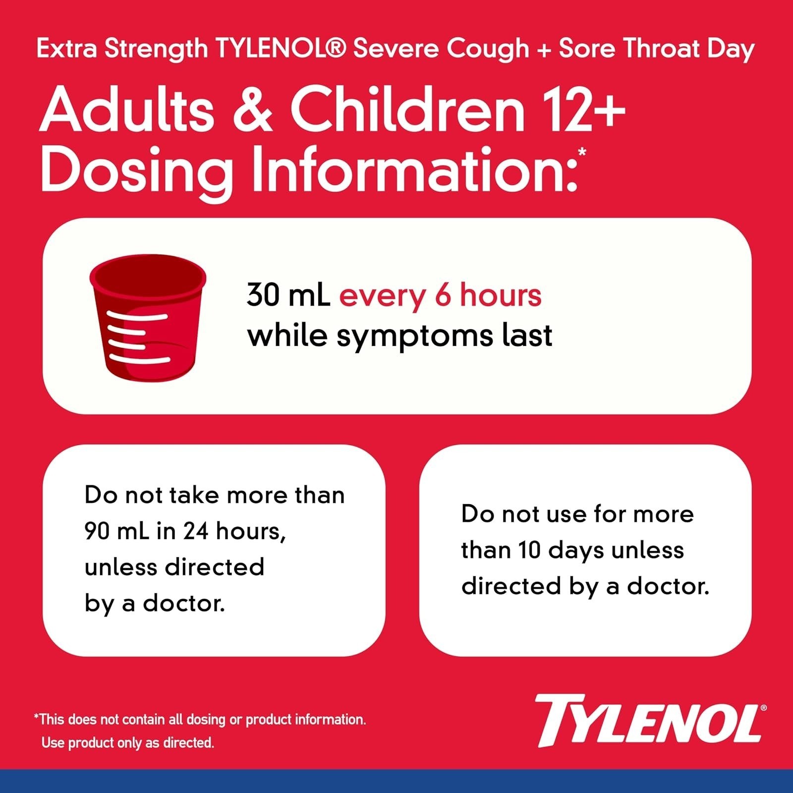 Tylenol Extra Strength Cold + Flu Liquid, 8 fl oz, Cherry Flavor