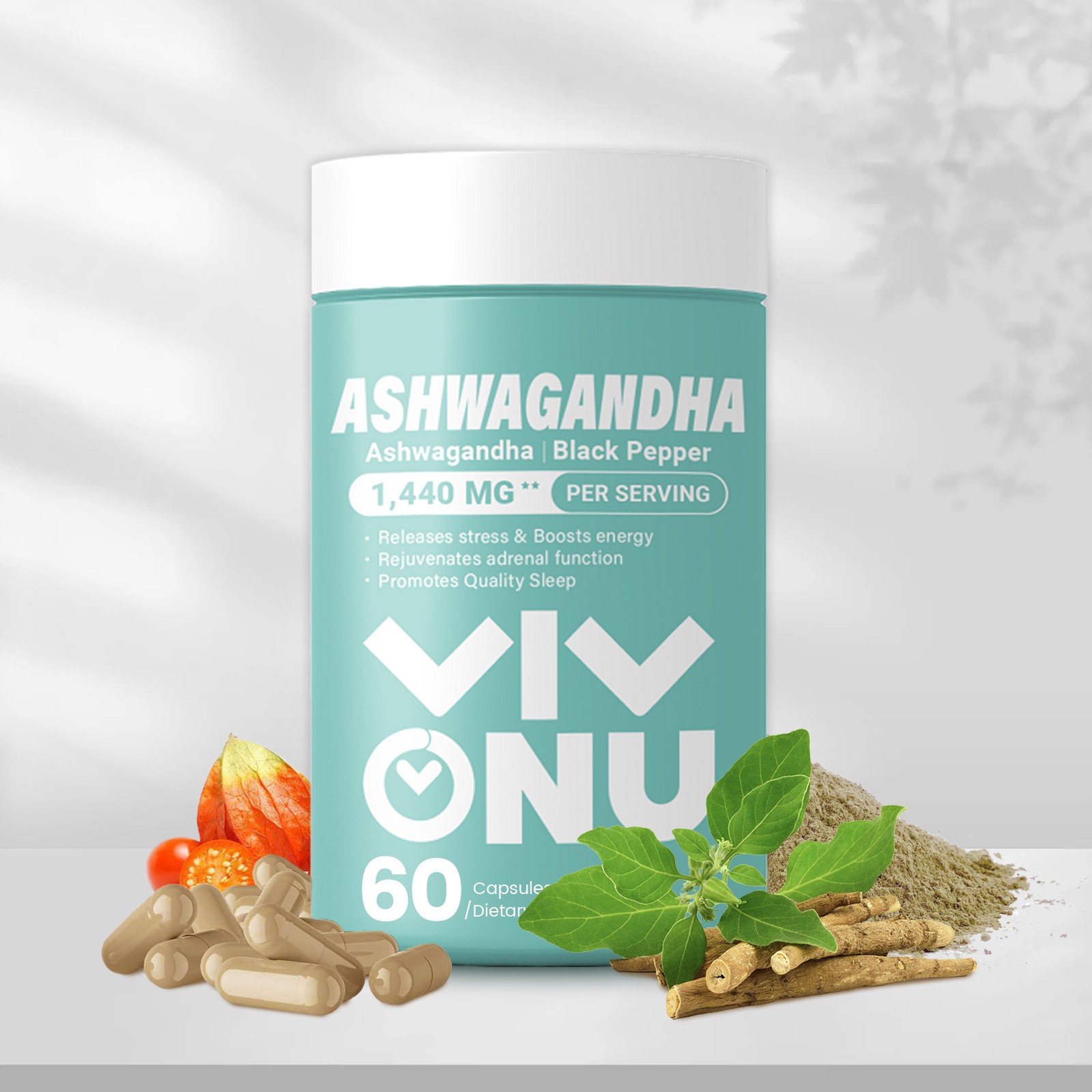VivoNu Ashwagandha 1440mg Capsules Black Pepper Support Stress Sleep Health