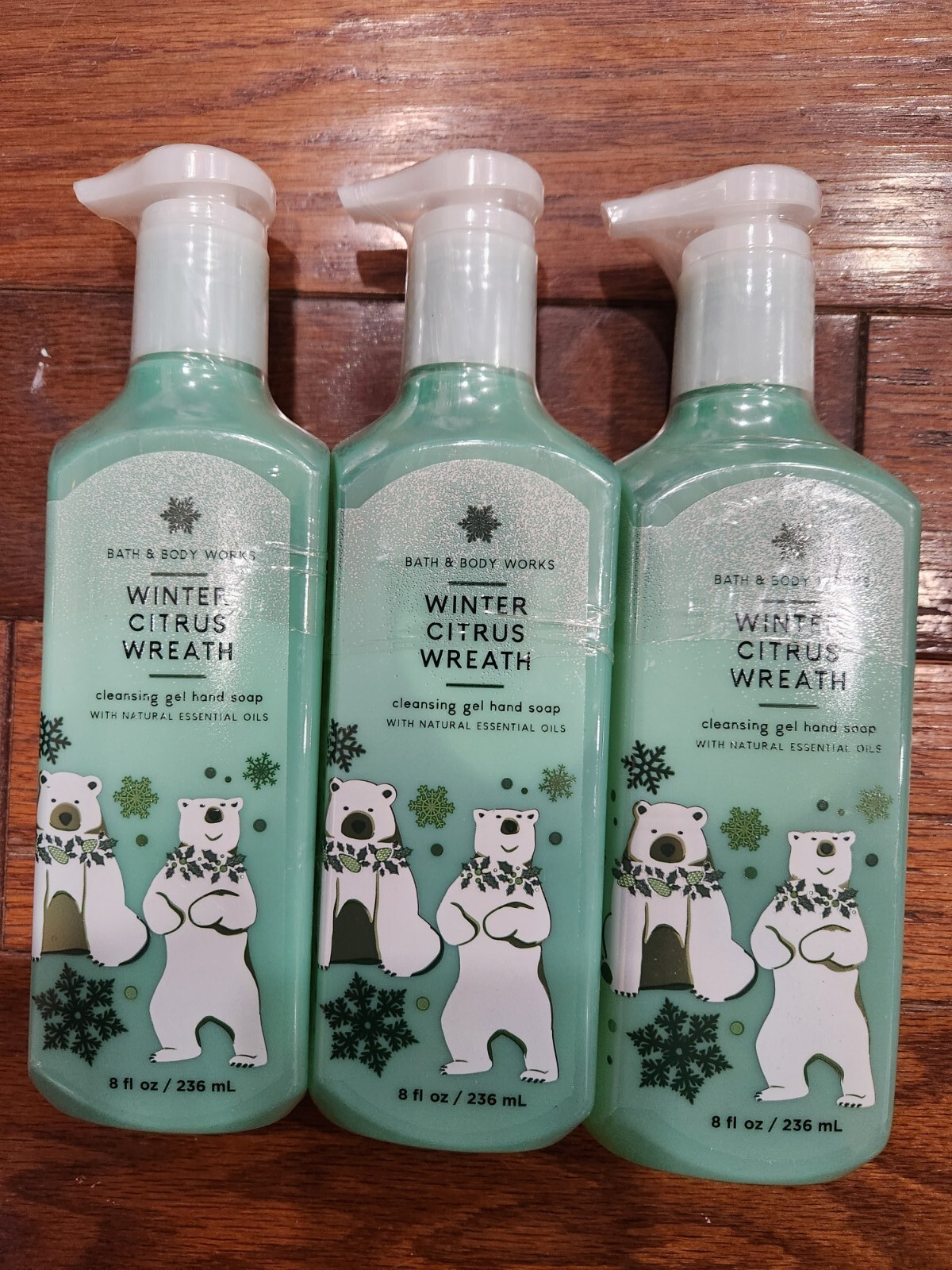 3 NEW BATH & BODY WORKS WINTER CITRUS WREATH GEL HAND SOAP 8 FL OZ 236 ML EACH
