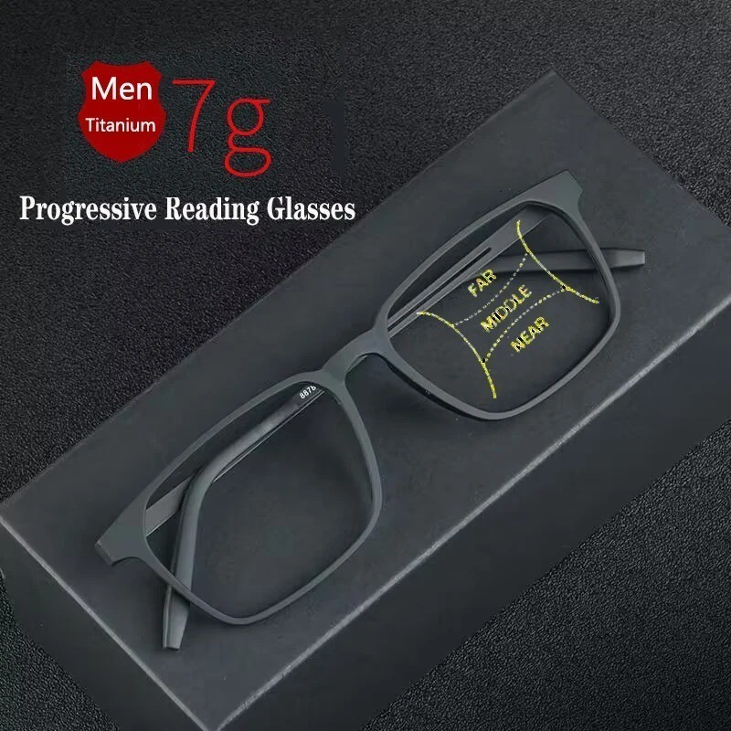 Progressive Multifocal Reading Glasses Men Blue Light Blocking Titanium Arm