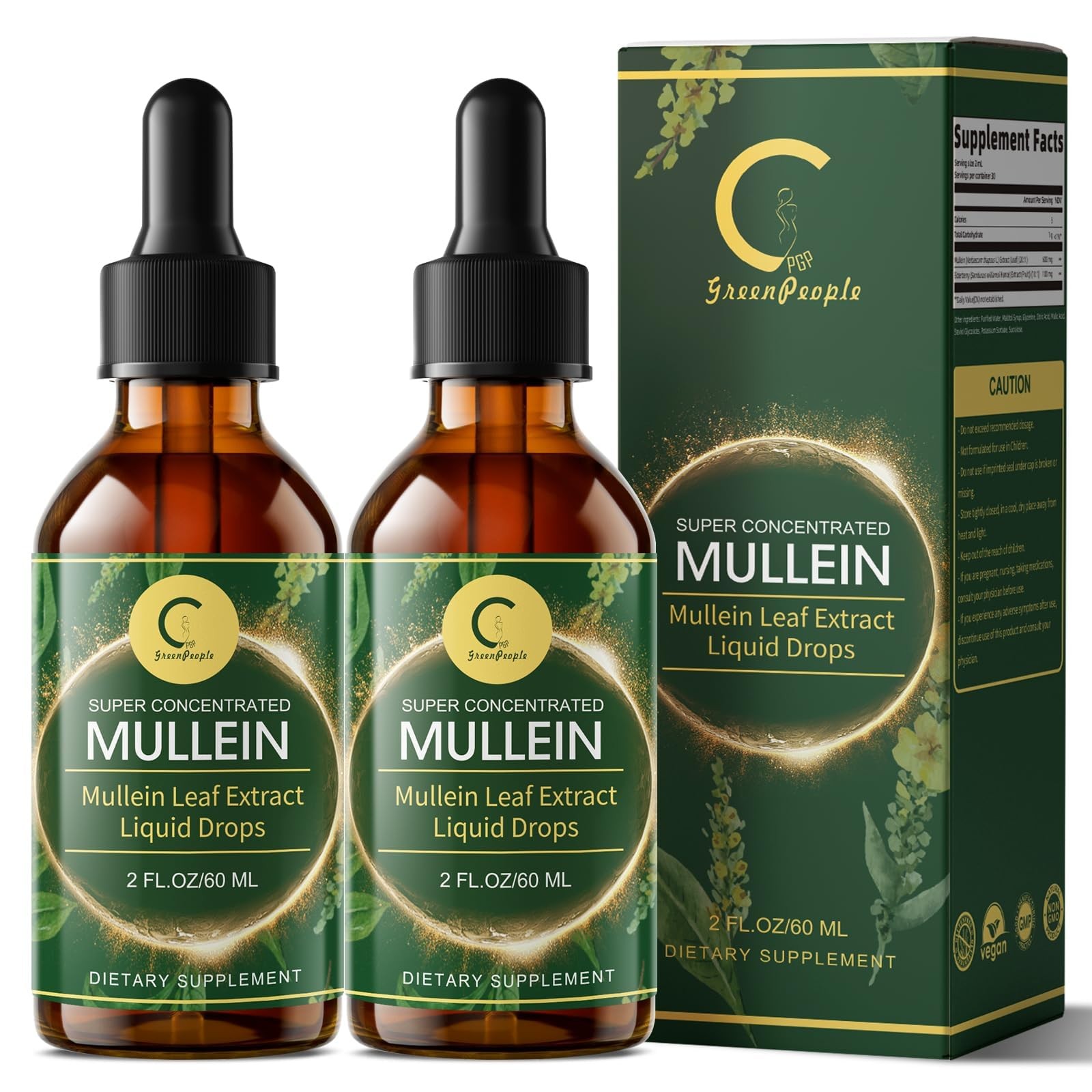 GPGP GreenPeople 2 Pack Mullein Leaf Drops 600mg with Elderberry Max Strengt…