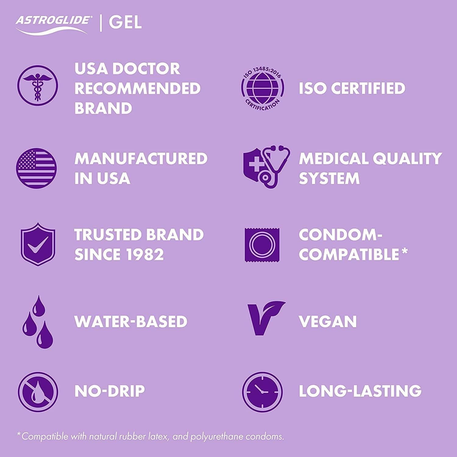6 Pack – Astroglide Water-Based Personal Lubricant Gel Easy Cleanup, 4 oz Each