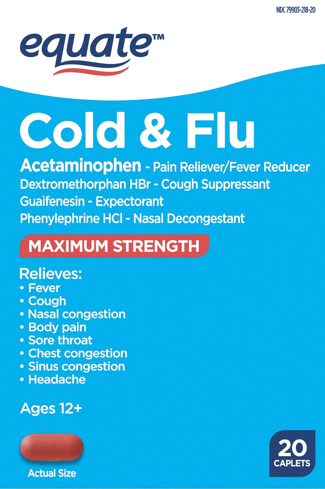 Maximum Strength Daytime & Nighttime Cold and Flu Relief Caplets 20 Count