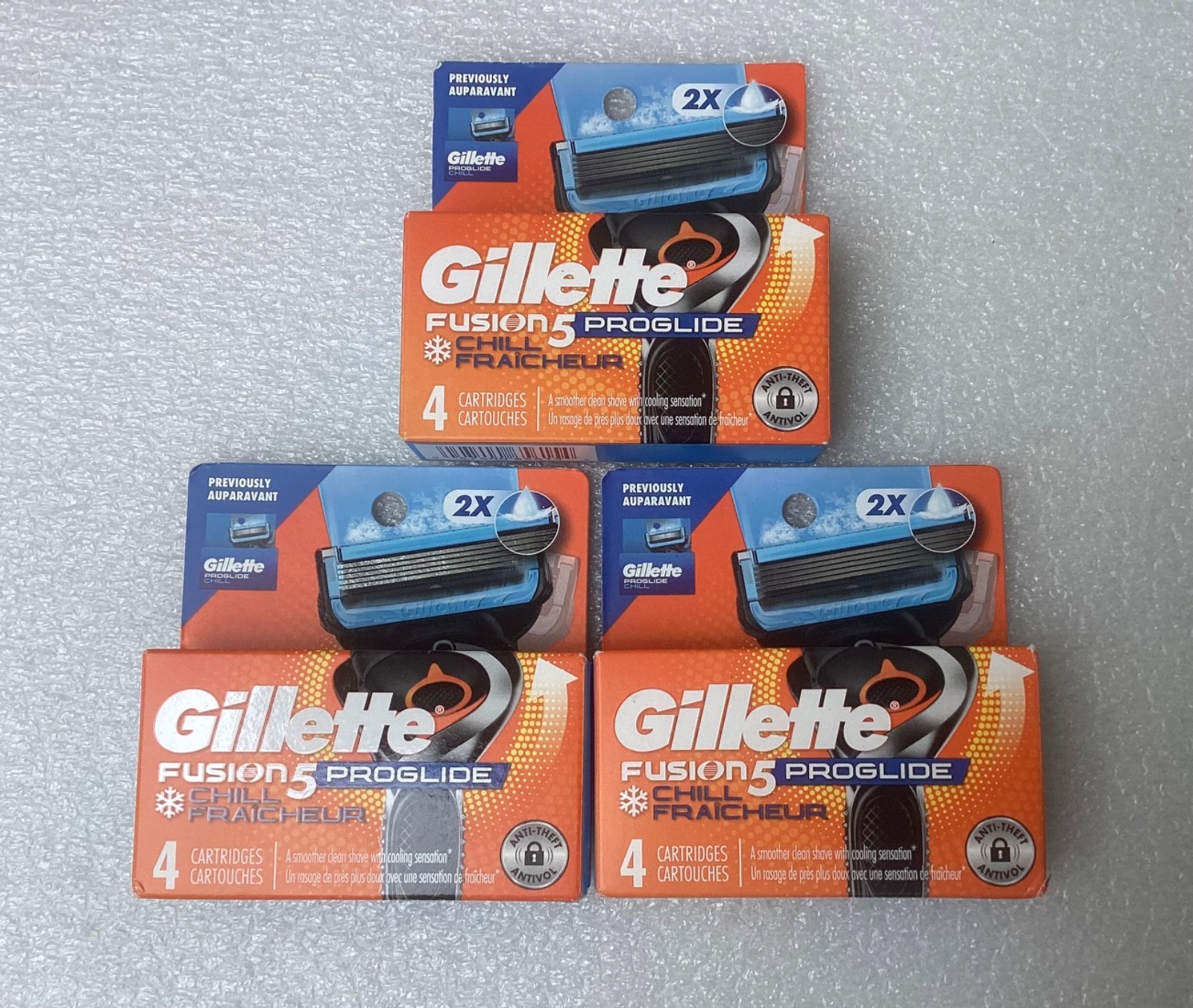 3x Gillette Fusion 5 Proglide Chill Razor Blade Refills 4 Cartridges Each