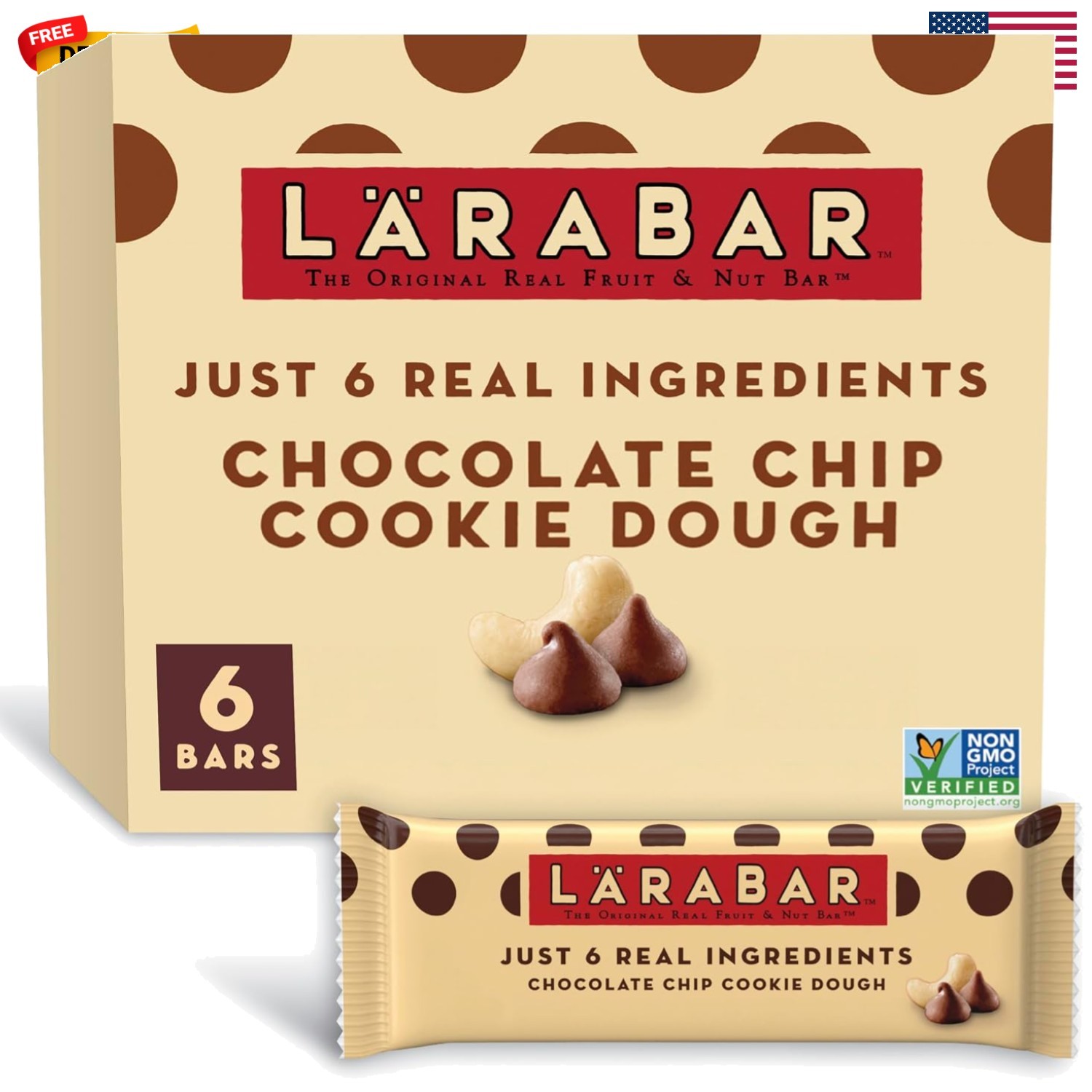 Larabar Chocolate Chip Cookie Dough Fruit and Nut Bars, Gluten Free and , 6 C…