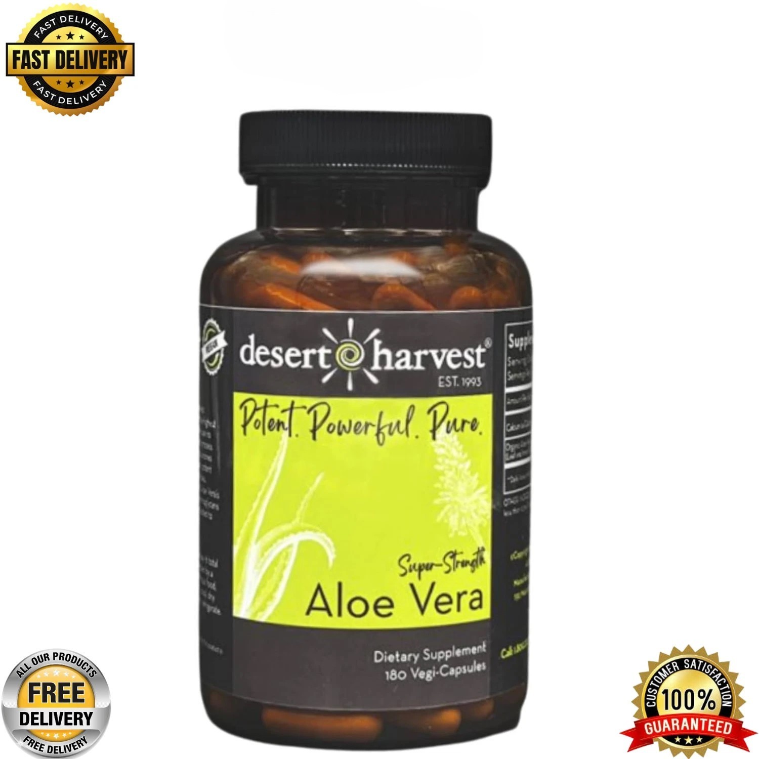 Desert Harvest Super-Strength Aloe Vera, Freeze Dried Aloe Vera – 180 Capsules