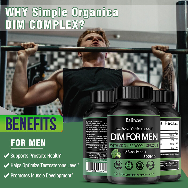 DIM (Diindolylmethane) for Men 300mg, 30/60/120 Capsules with BioPerine