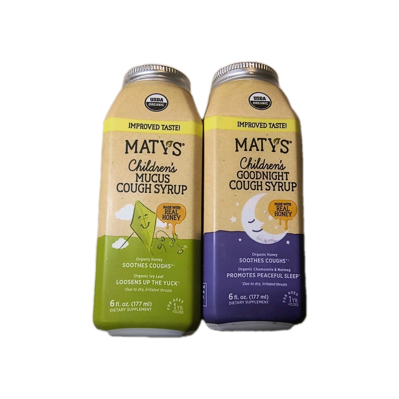 2 Matys Organic Childrens Cough Syrup A Mucus And A Goodnight 6 oz Ea Exp 11/26