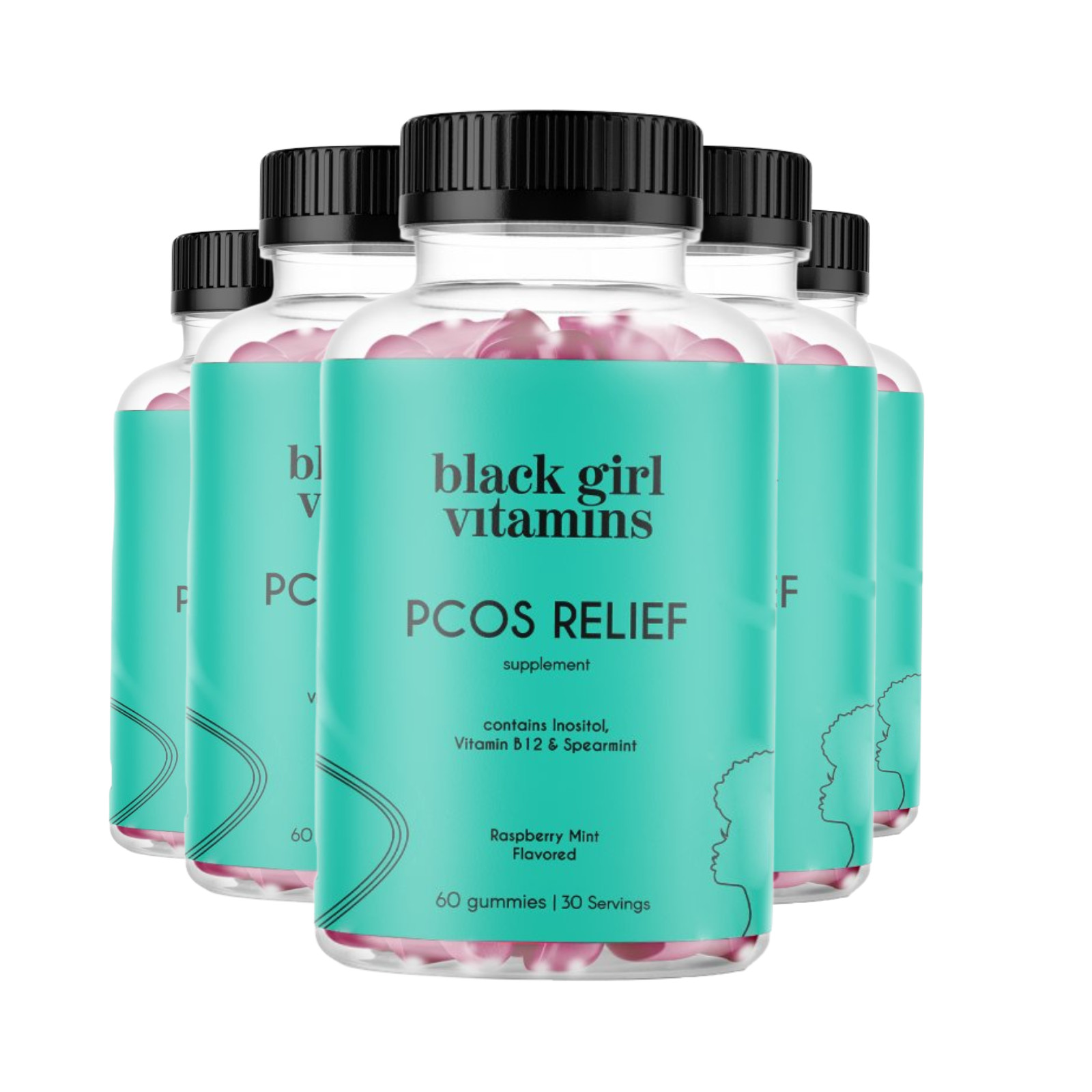 5-Pack Black Girl Vitamins PCOS Relief – Cycle Support for Women – 300 Gummies