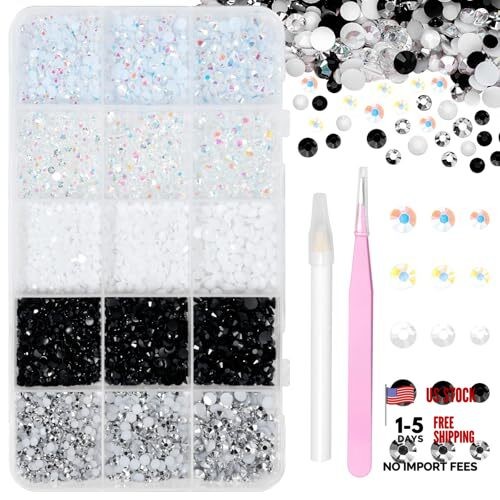 12000 Pcs Resin Jelly Rhinestones for Crafting, Multi Sizes White-Set 7
