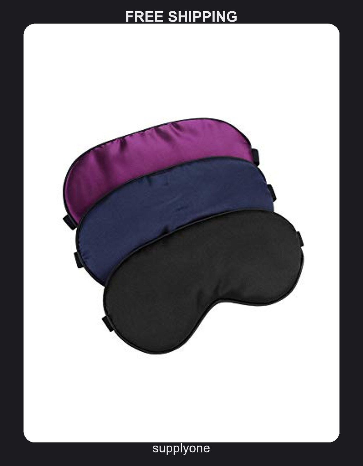 3 Pack Silk Sleep Masks with Adjustable Straps – Black, Dark Blue, Purple