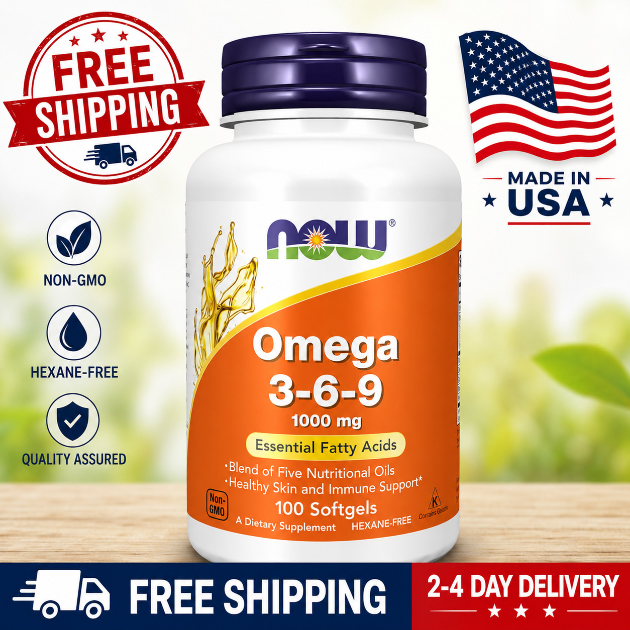 Foods Supplements, Omega 3-6-9 1000 mg with a blend of Flax Seed, 100 Softgels