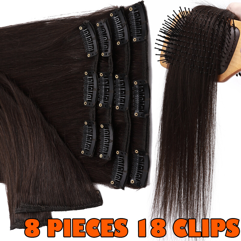Clip In 100% Real Hair Extensions Remy Human Hair Full Head 8 PIECES 18CLIPS SUA