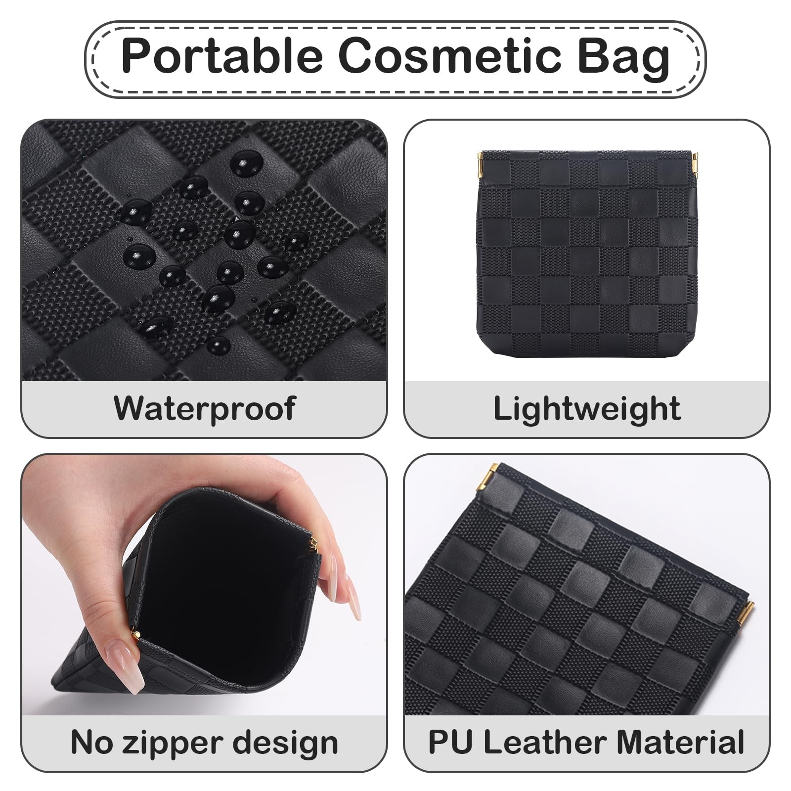 Sightor 2PCS Small Makeup Bag for 4.53″ x 4.72″ (11.5*12cm), Black, Beige