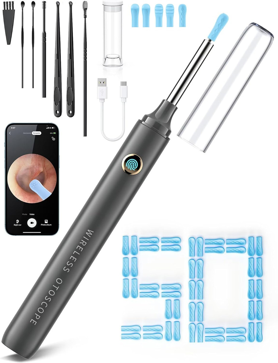 Ear Wax Removal Tool Kit Camera 1080P HD Otoscope Light, 50 Tips, iPhone Android