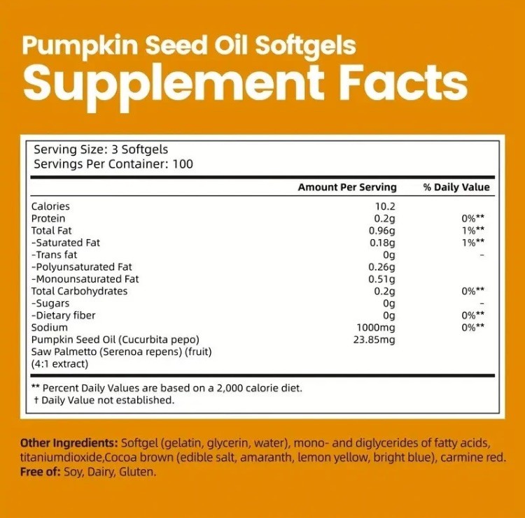 Pumpkin Seed Oil 1000mg with Saw Palmetto 300 Softgels US seller
