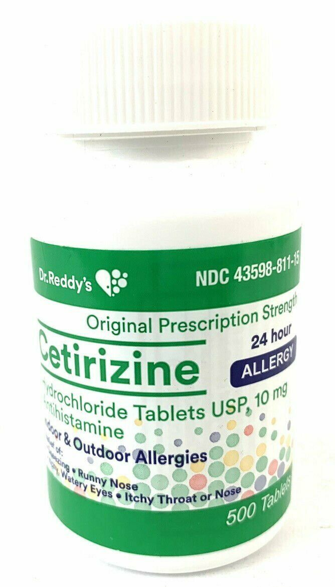 Dr. Reddy’s Cetirizine Hydrochloride USP 10mg 24HR Allergy Relief Tablets 500ct