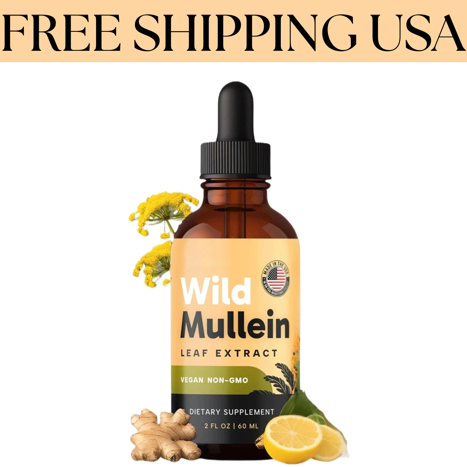 RespiClear Wild Non-GMO Leaf Extract Liquid Drops Vegan Mullein Lemon 2 fl oz