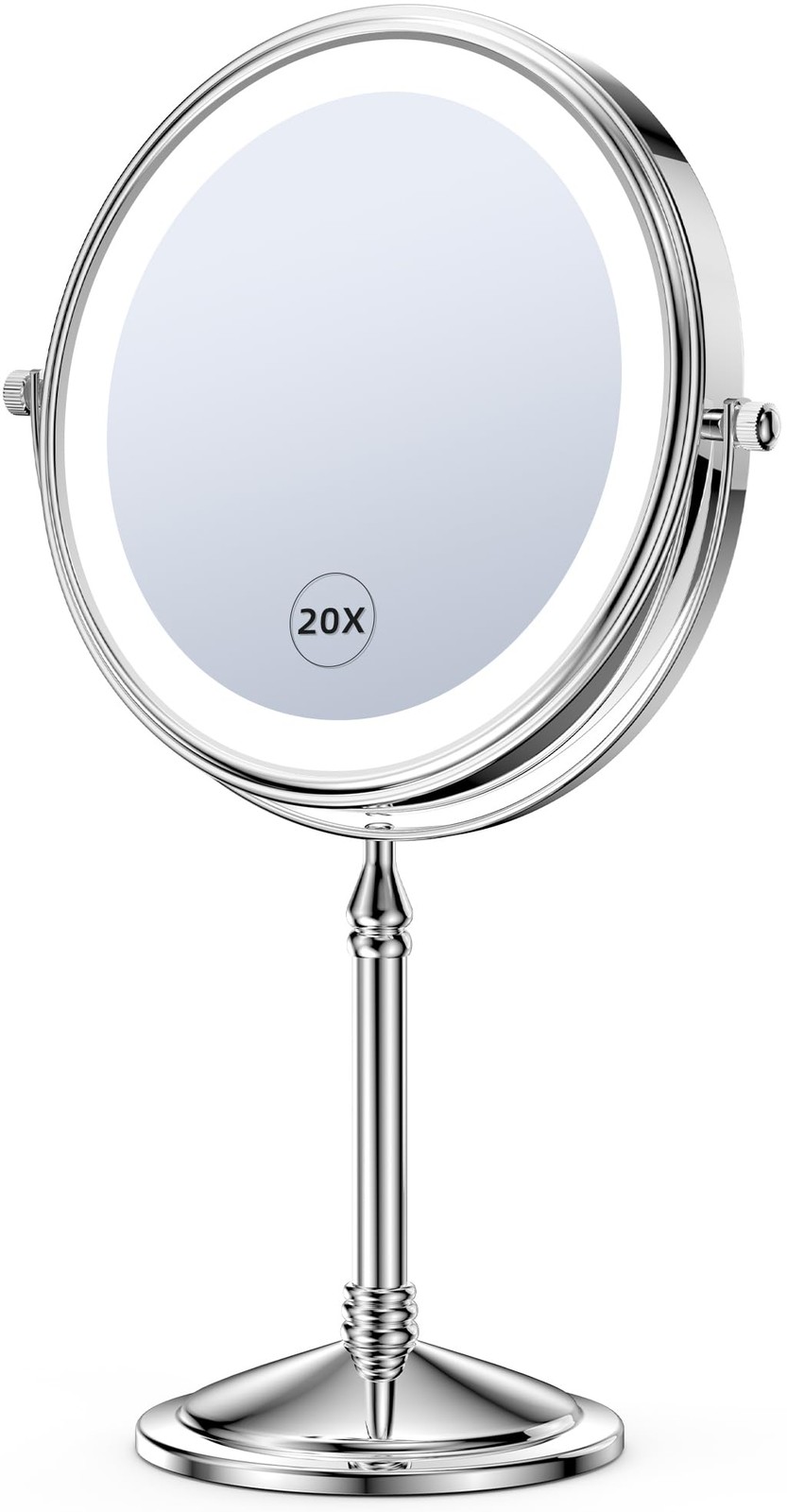 Rechargeable Tabletop Two Sided Swivel LED Vanity Mirror 20X Chrome 4000mAh