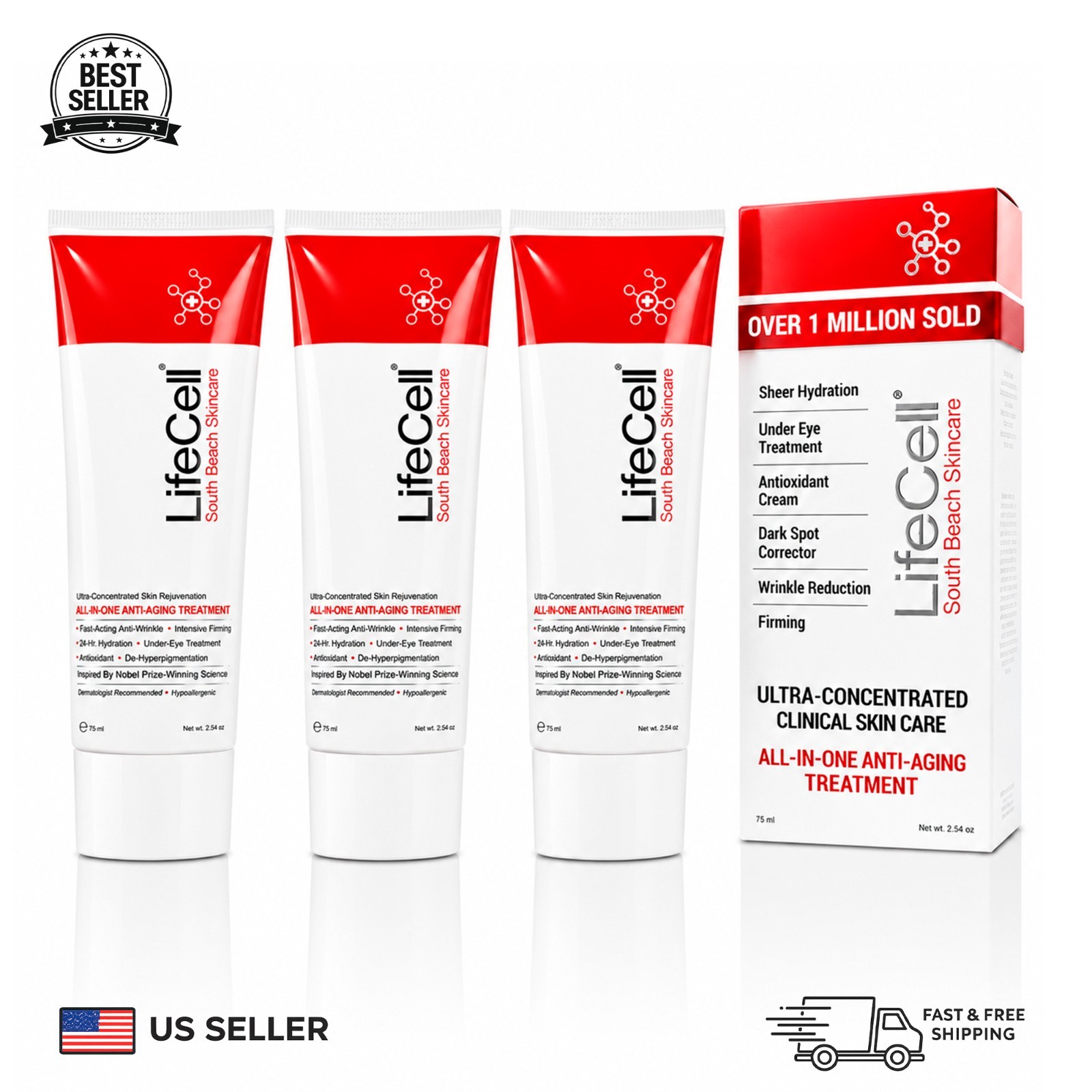 South Beach All in One Anti-Aging Treatment 2.54oz 3 Pack Firming Hydrating Care