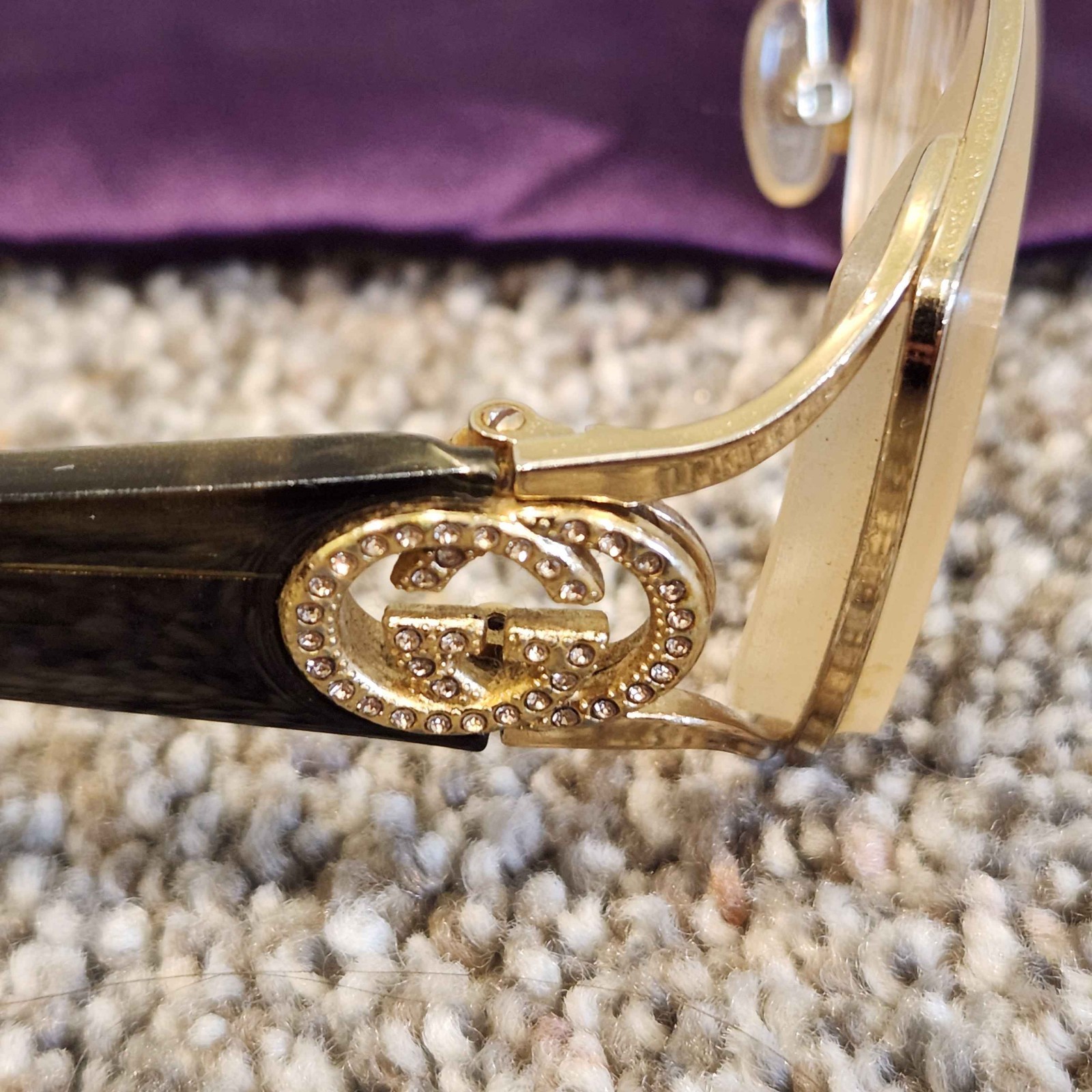 Gucci GG 2812 Black Rectangular Eyeglasses Rhinestone Interlocking GG Logo