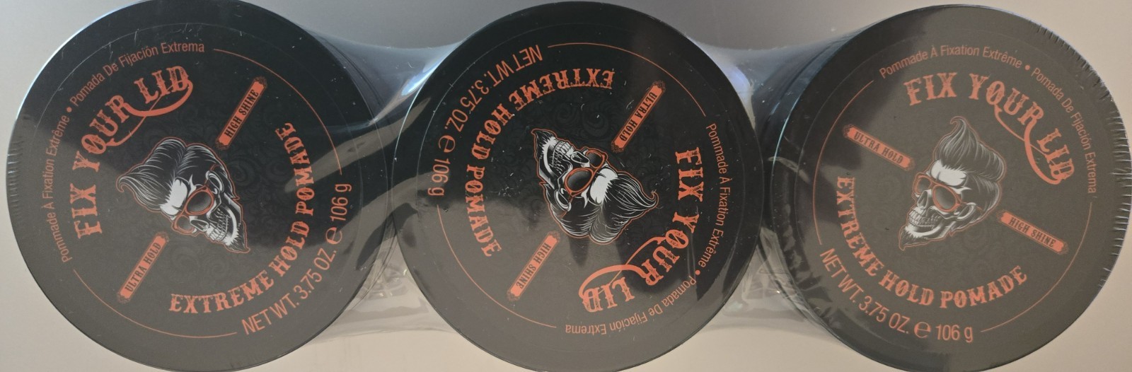 Fix Your Lid Extreme Hold Pomade ~ Ultra Hold ~ High Shine ~ 3.75 FL OZ EACH 3PK