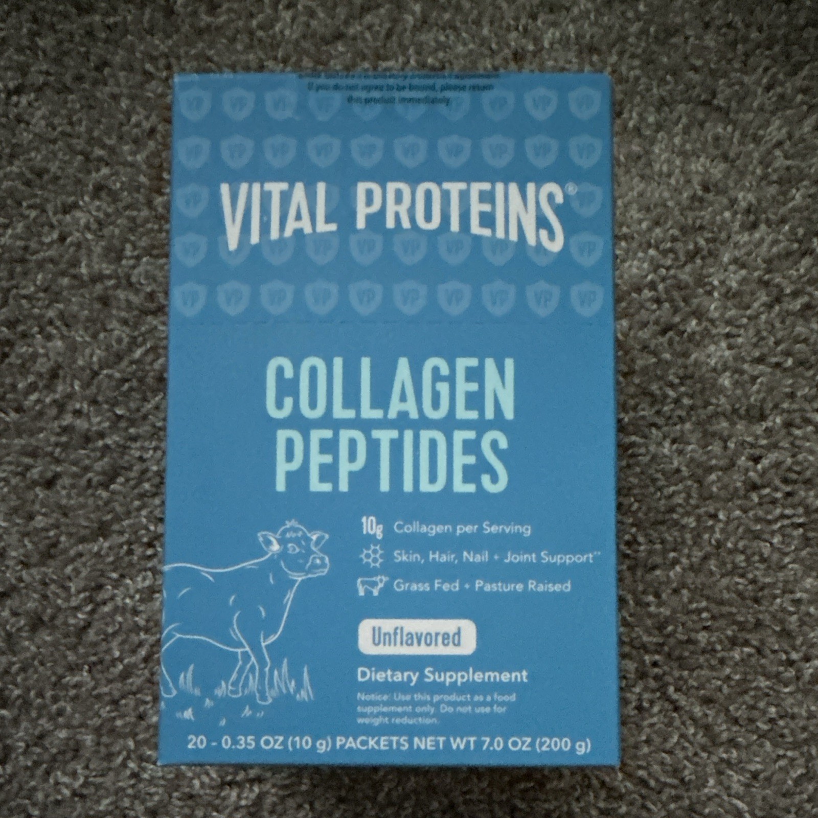 Vital Proteins Collagen Peptides Unflavored Powder, 20 x 10g Packets Grass Fed