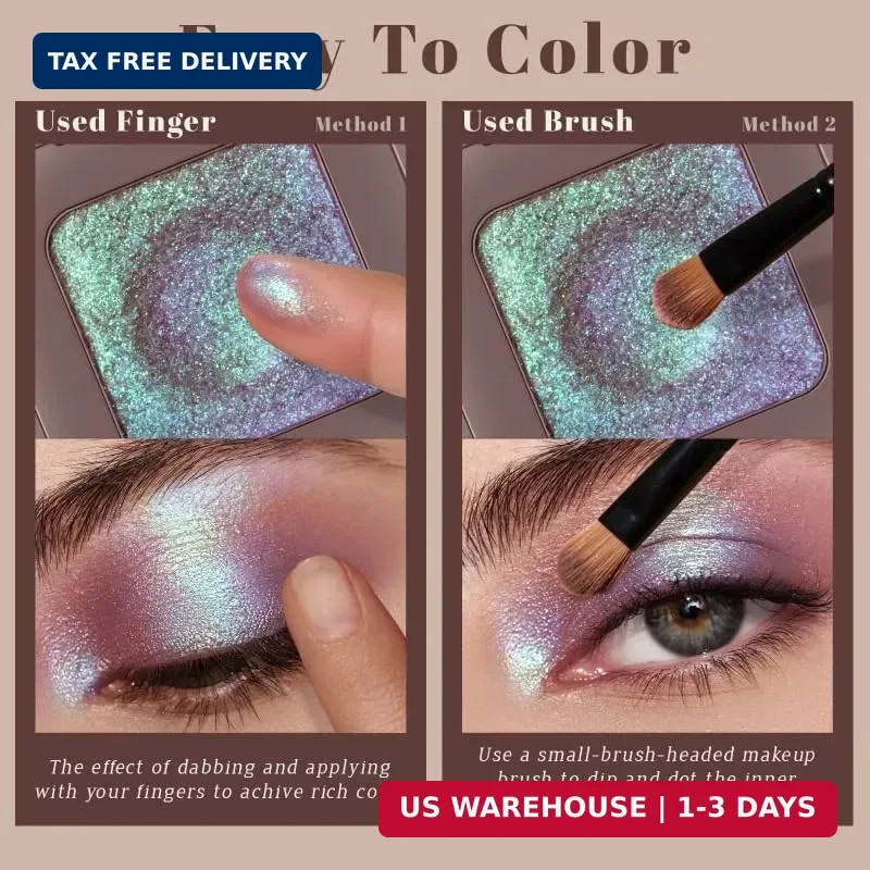 Noerrors Duochrome Plum Mauve Green Blue Glitter Eyeshadow Palette, Holographic