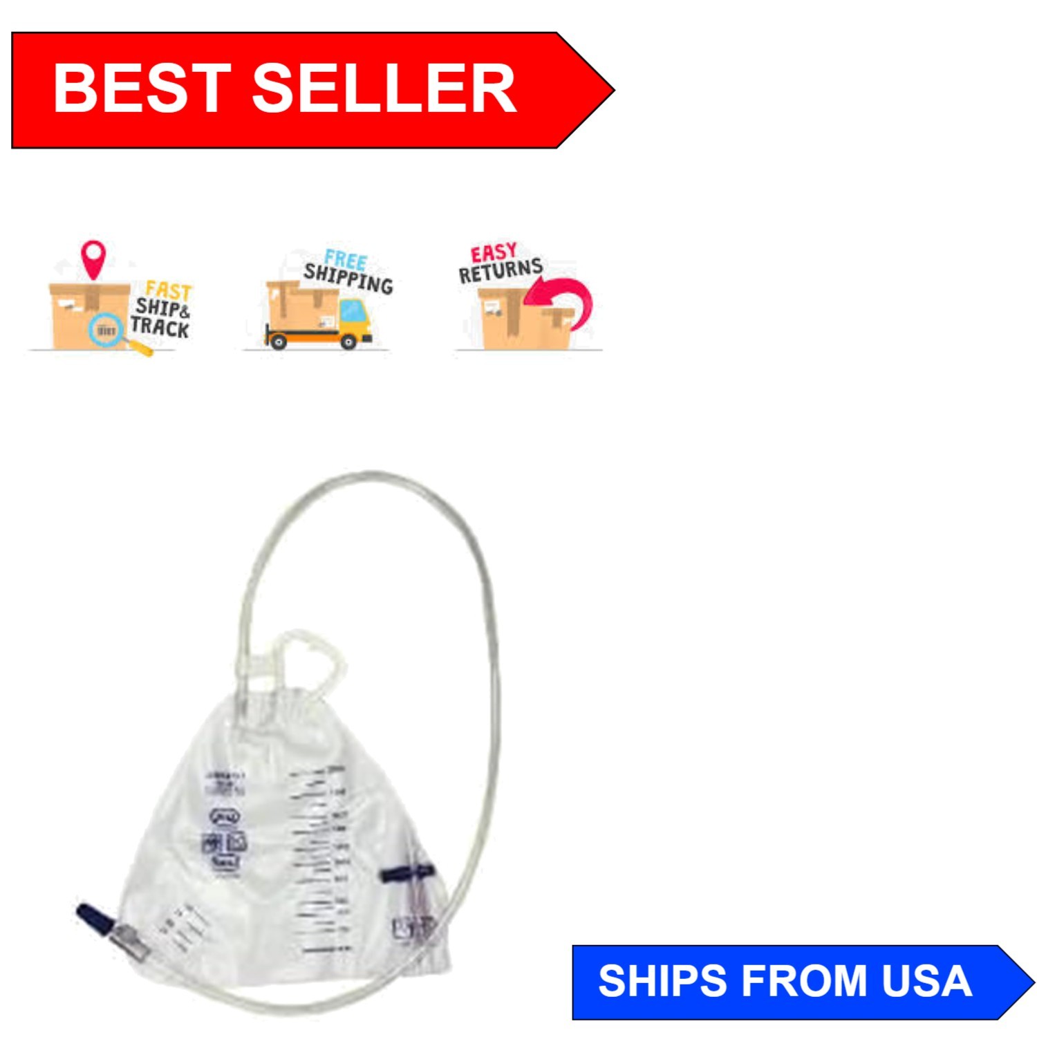 BPA-Free, Latex-Free Triangle Urinary Drainage Bag, 2000mL with Universal Hanger