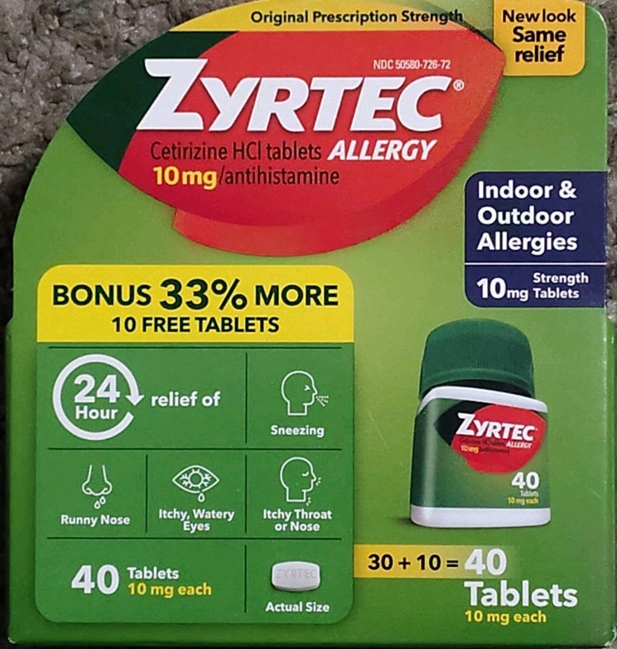 Zyrtec Allergy Relief 10mg 40 Tablets Exp: 05/2028 Thru 10/2028