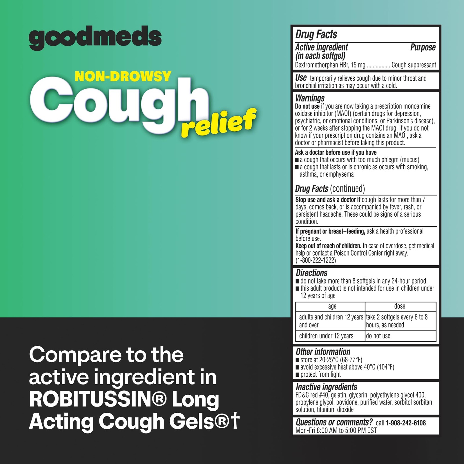 Cough for Adults Softgels Dextromethorphan HBr (DXM) 15mg 8Hour, Non-Drowsy, …