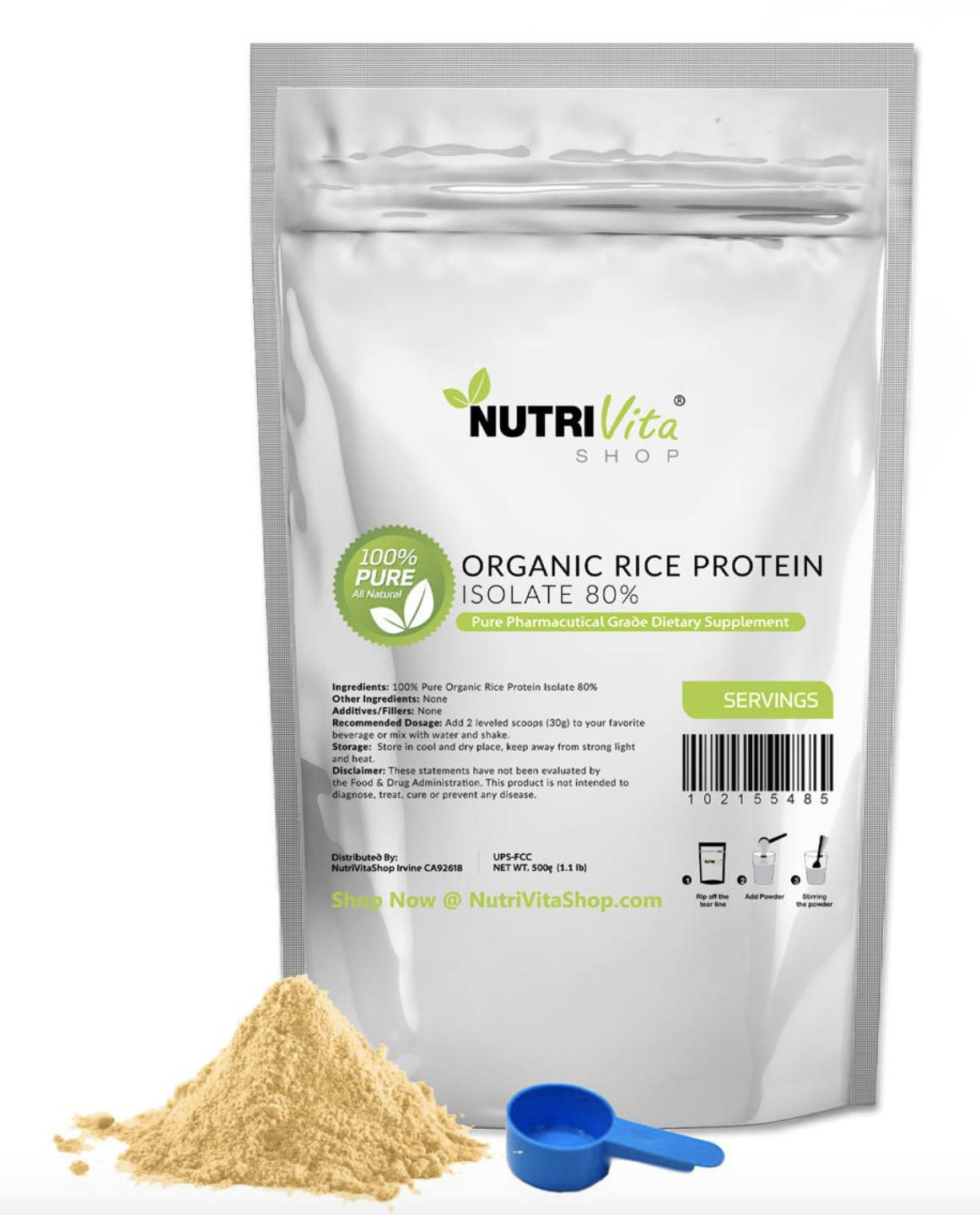 1lb 100% ORGANIC RICE PROTEIN PRO ISOLATE NON-GMO HIGH PROTEIN VEGAN USP GRADE