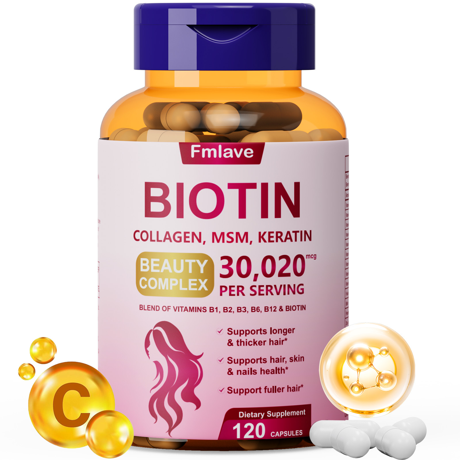 Vitamin B Complex Capsules With Vitamin B1, B2, B3, B5, B6 B12 + Biotin Collagen