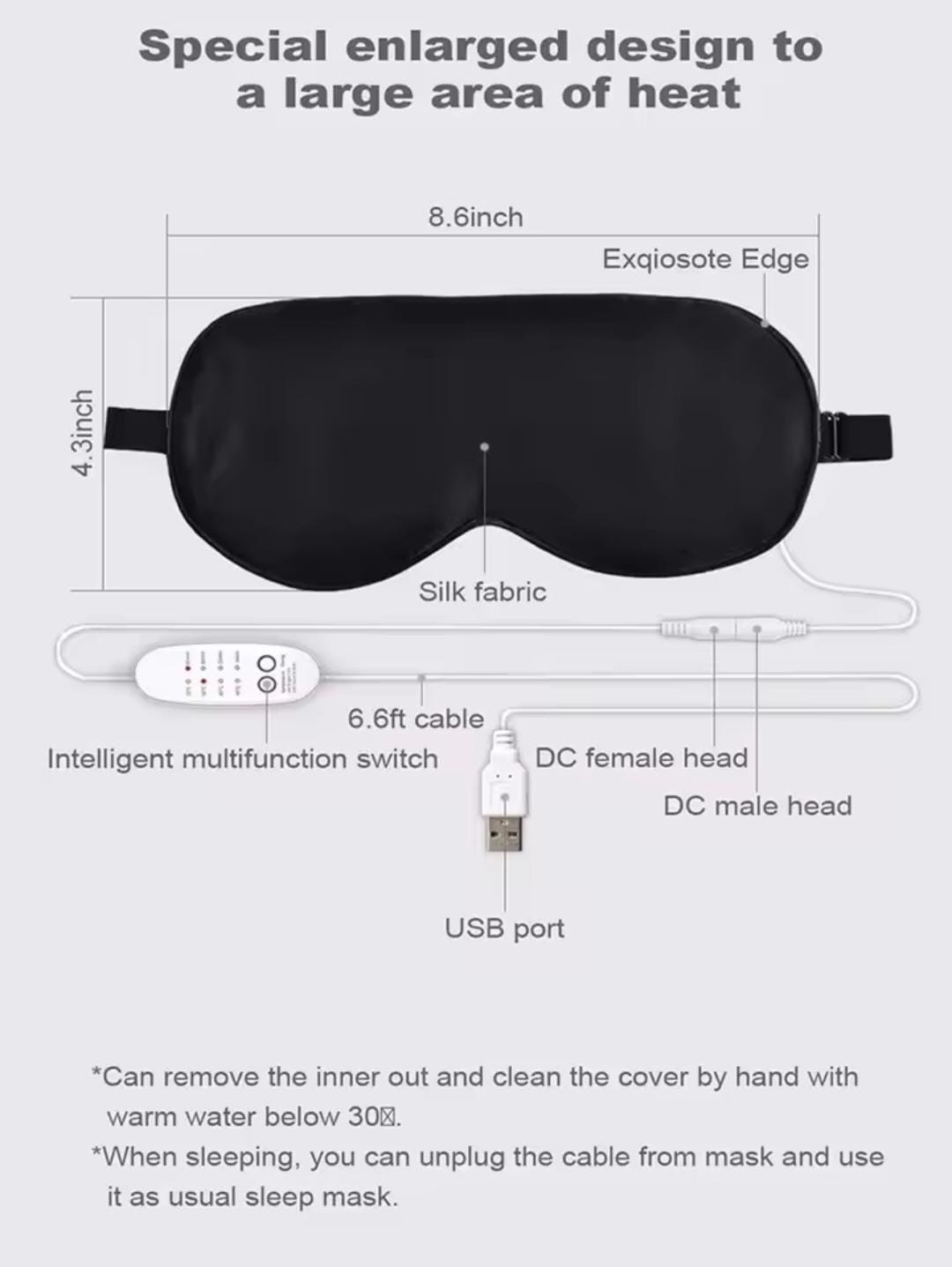 USB Heated Reusable USB Silk Warm Compress Sleep Heated Eye Care Mask Unisex
